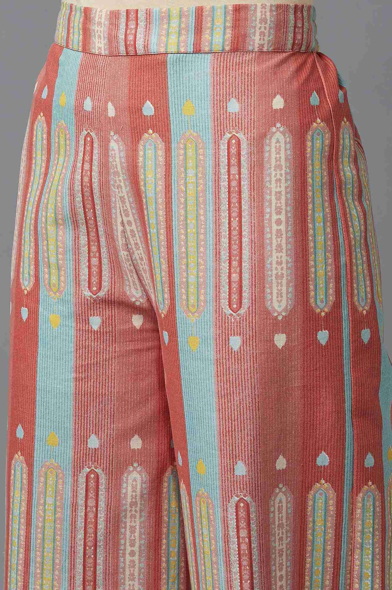 Orange Geometric Print kurta & Parallel Pants Set - Image 6