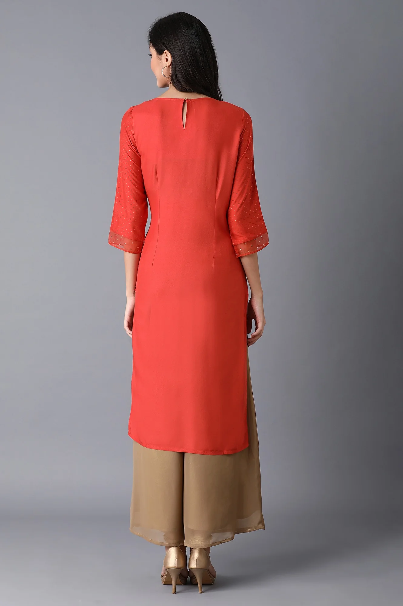 Orange Glitter Printed kurta - Image 2