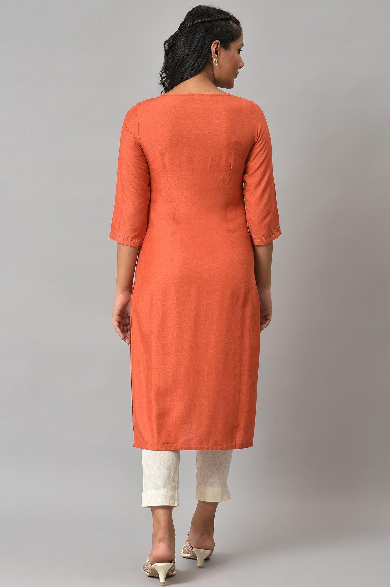 Orange Panelled Dobby Festive kurta - Image 2