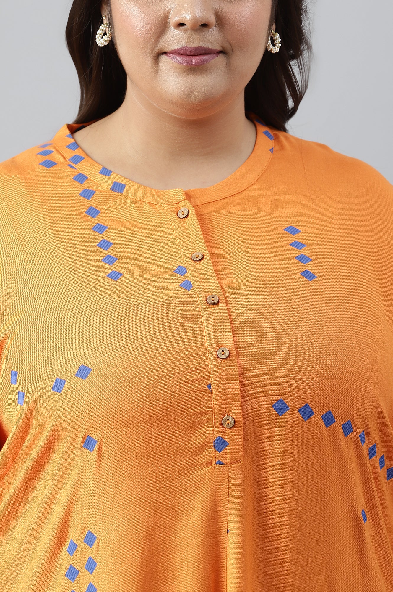 Orange Printed Asymmetrical Plus Size kurta - Image 5