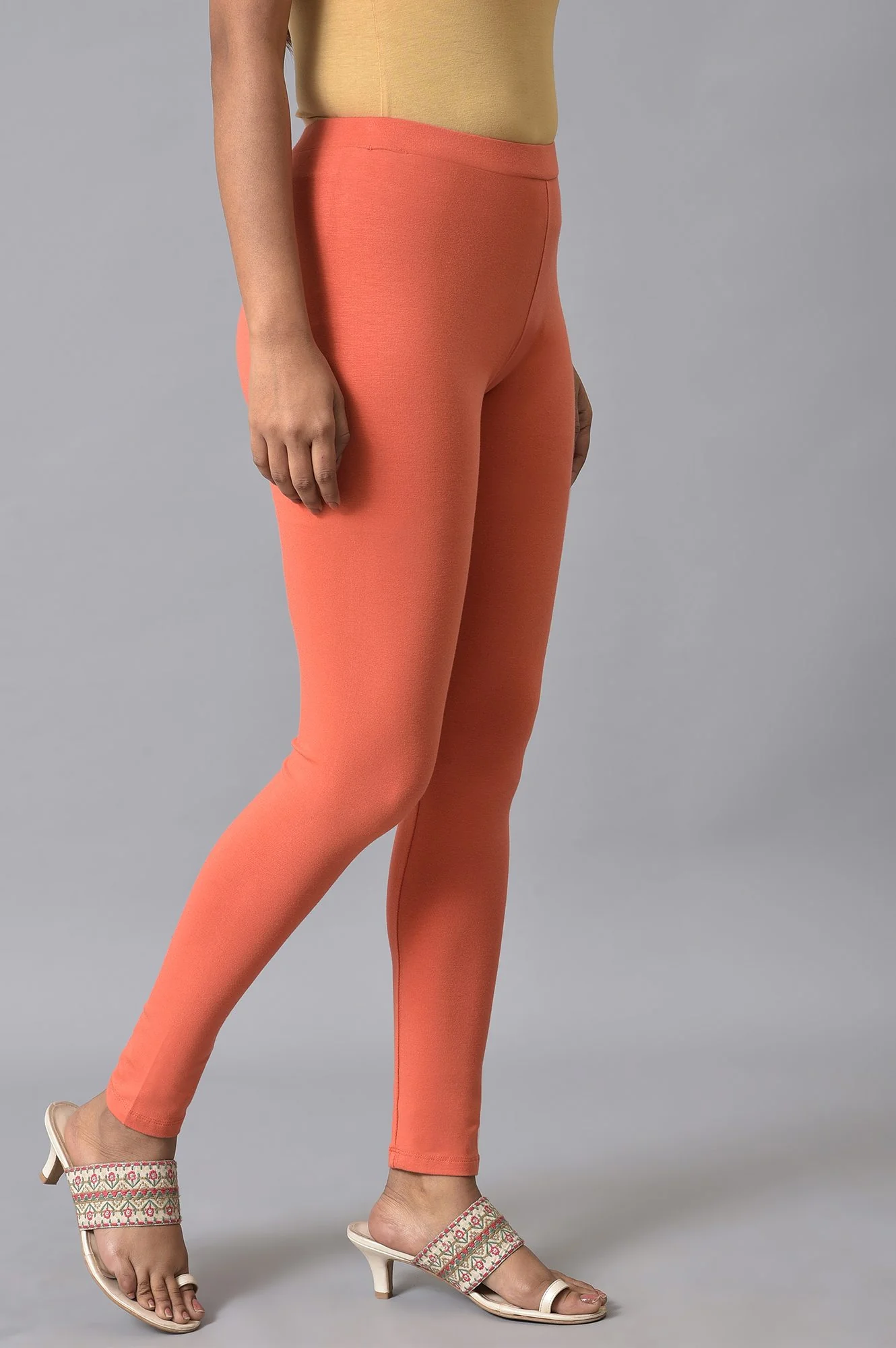 Orange Solid Cotton Tights - Image 4