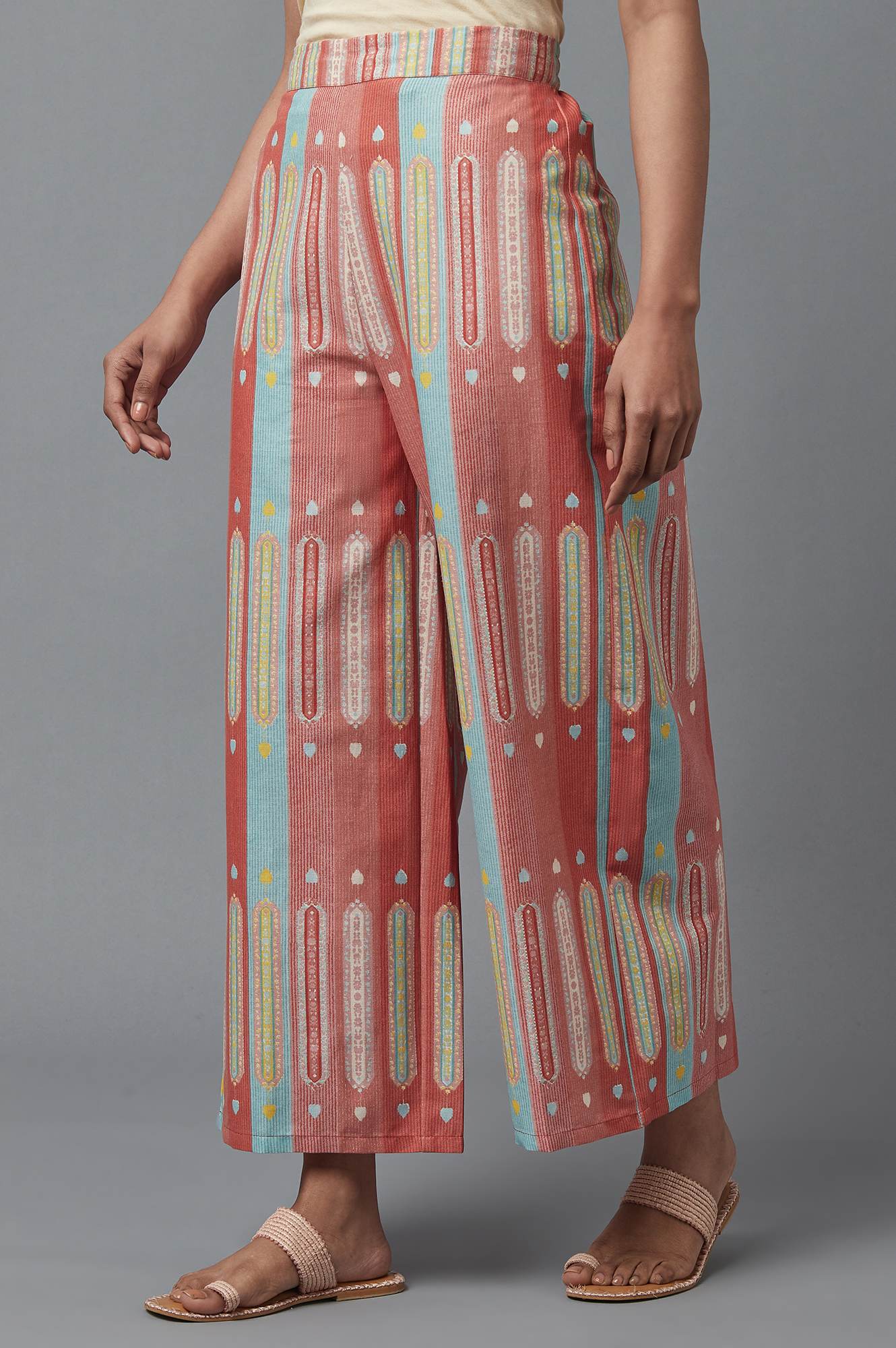 Orange Solid Printed Pure Cotton Straight Kurta with Parallel Pant Set - Image 4