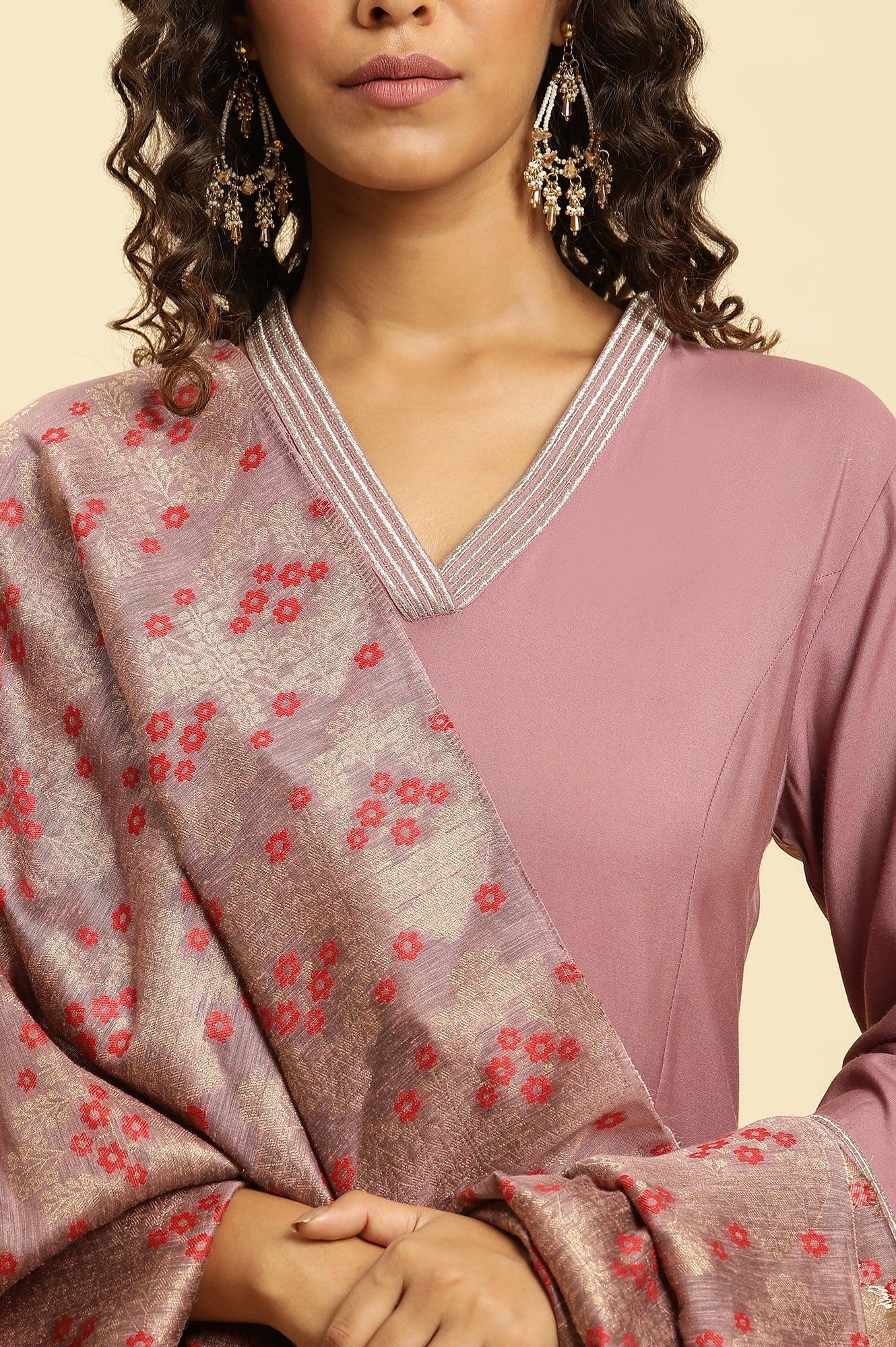 Orchid Pink Embellished Kurta, Pants And Jacquard Dupatta Set - Image 7