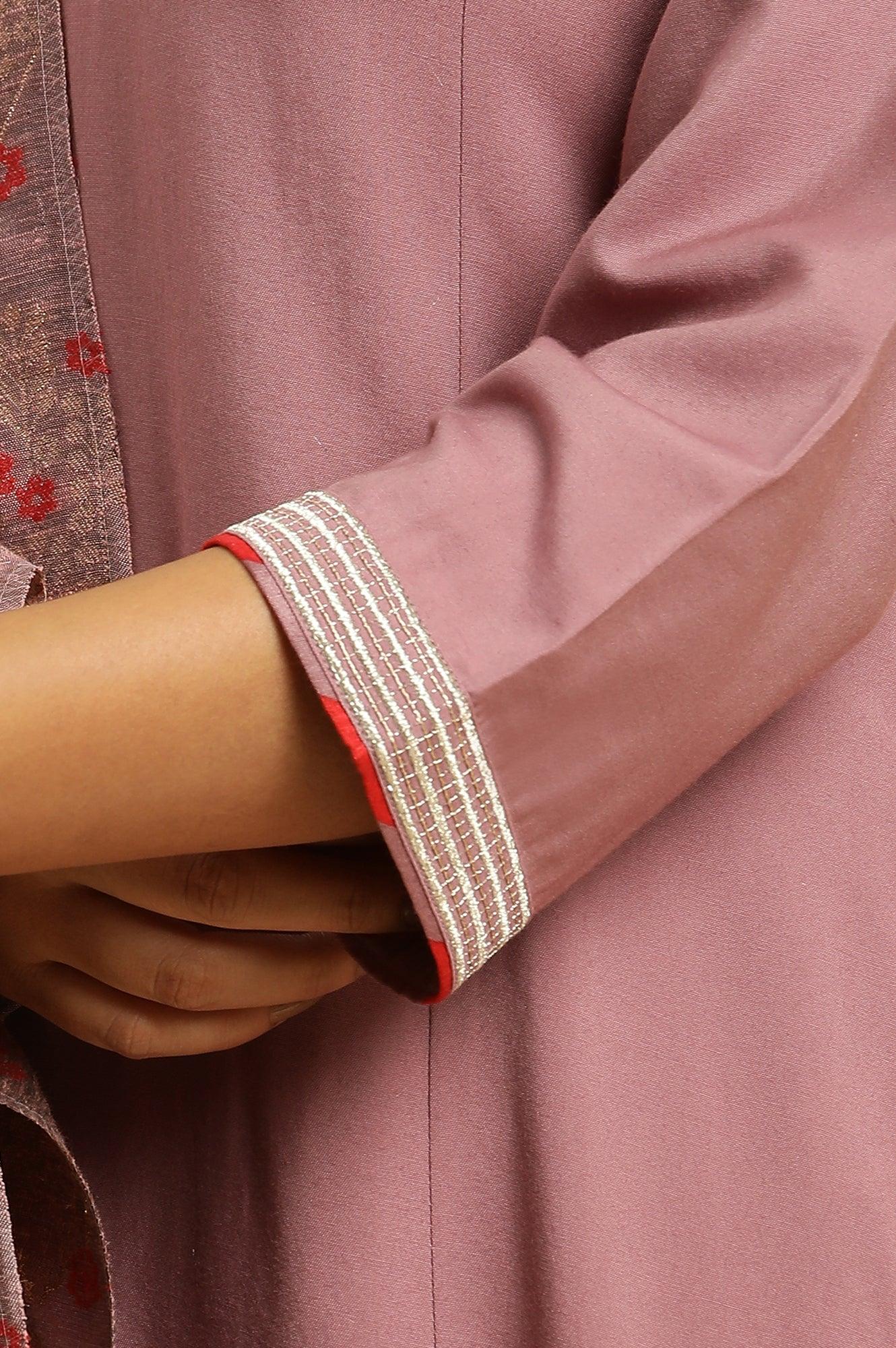 Orchid Pink Embellished Kurta, Pants And Jacquard Dupatta Set - Image 8