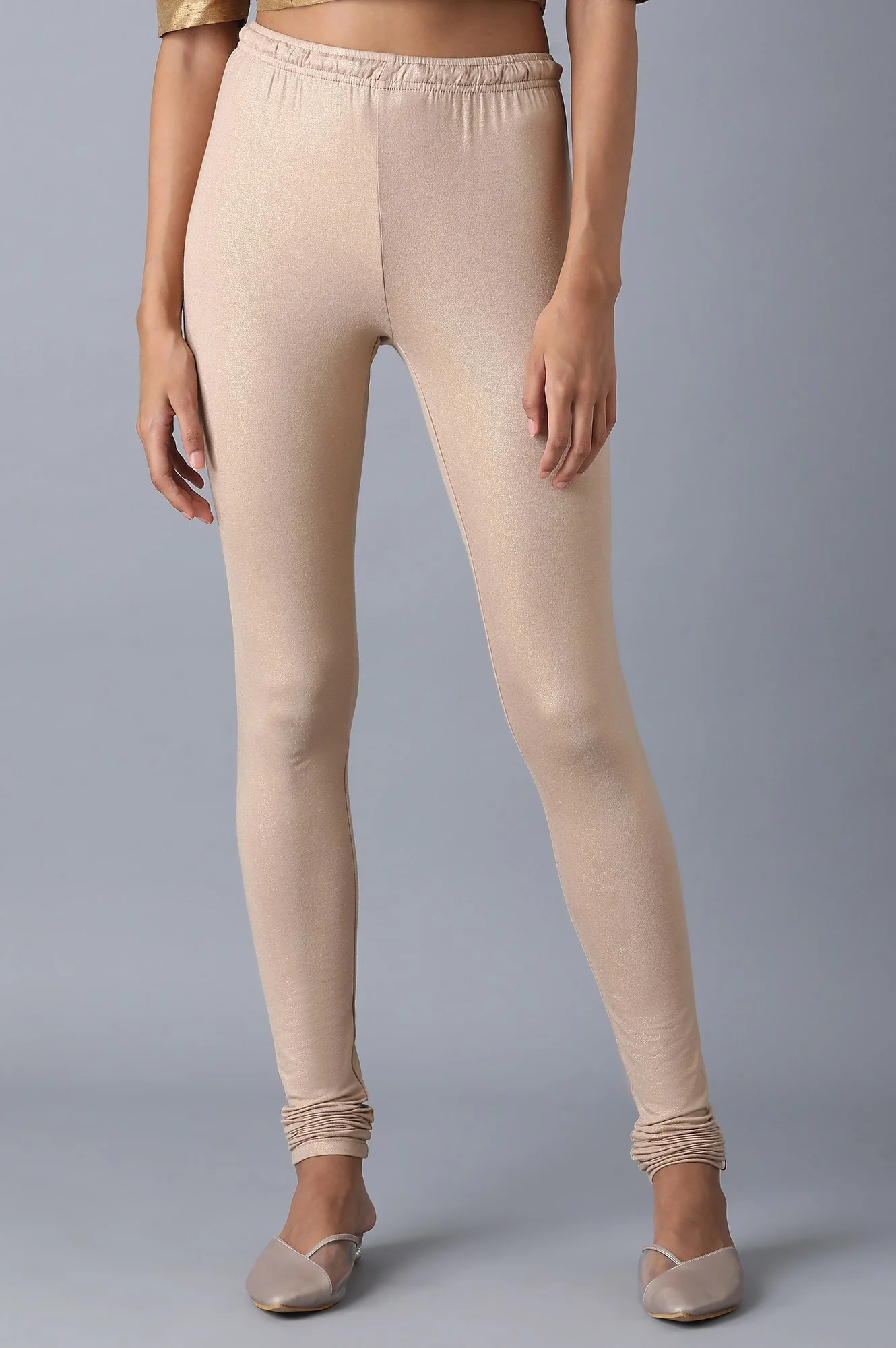 Pale Beige Knitted Viscose Lycra Churidar - Image 2