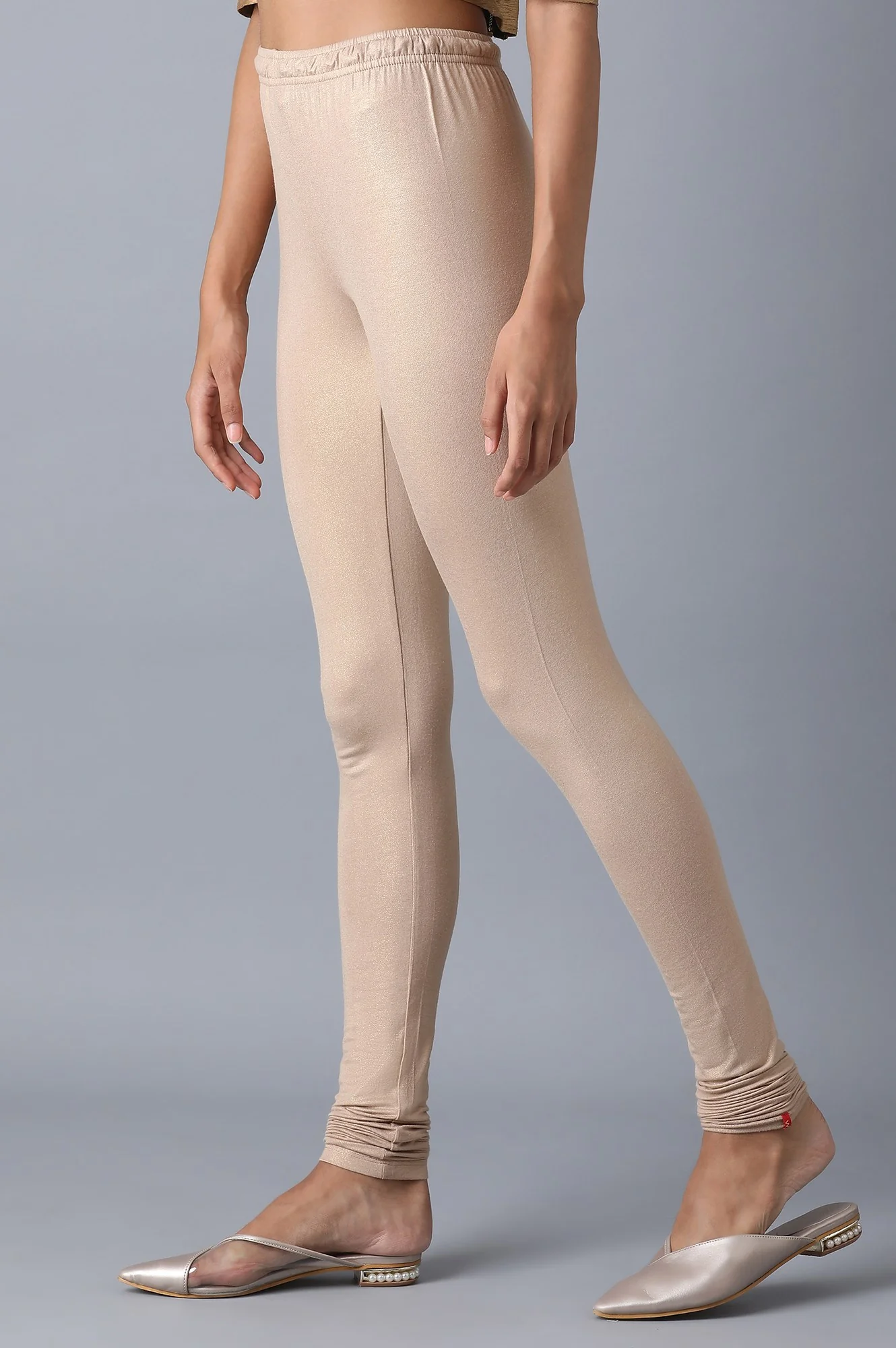 Pale Beige Knitted Viscose Lycra Churidar - Image 4