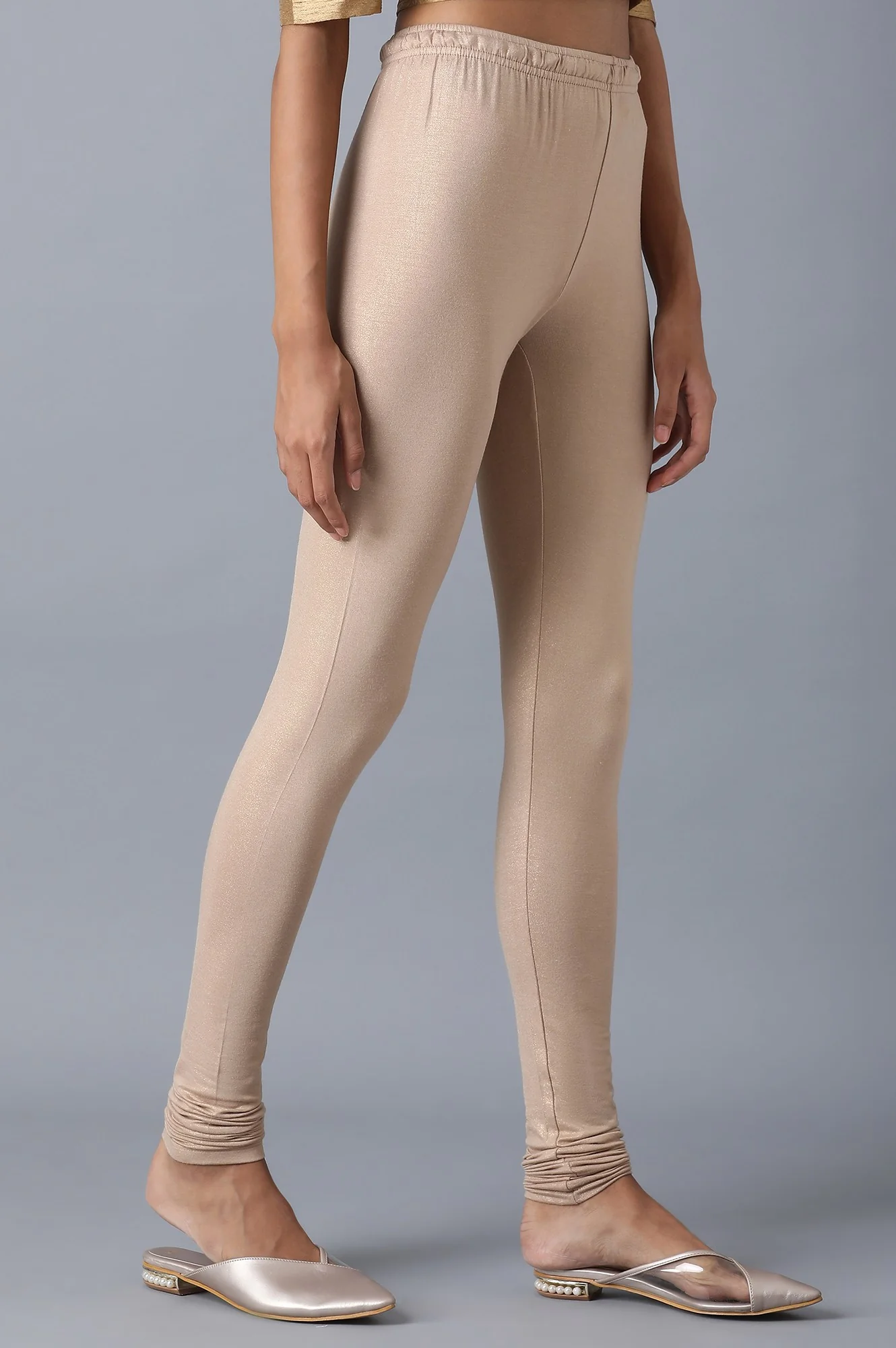 Pale Beige Knitted Viscose Lycra Churidar - Image 5