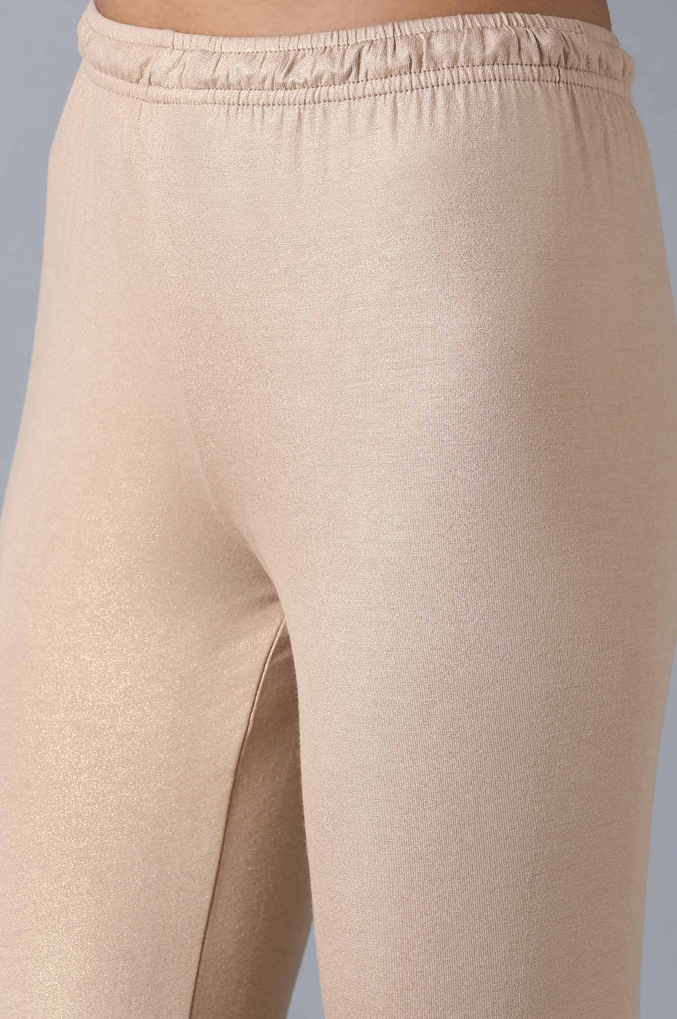 Pale Beige Knitted Viscose Lycra Churidar - Image 7