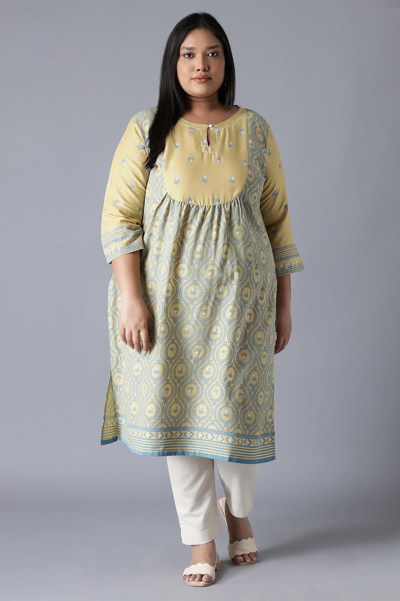 Pale Yellow and Stone Blue kurta - Image 6