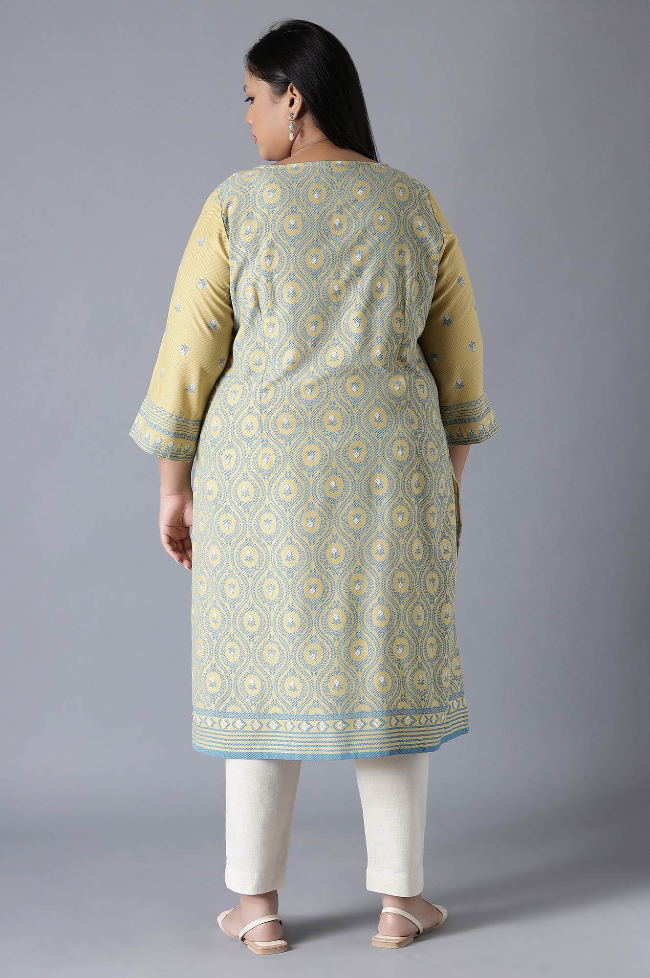 Pale Yellow and Stone Blue kurta - Image 7