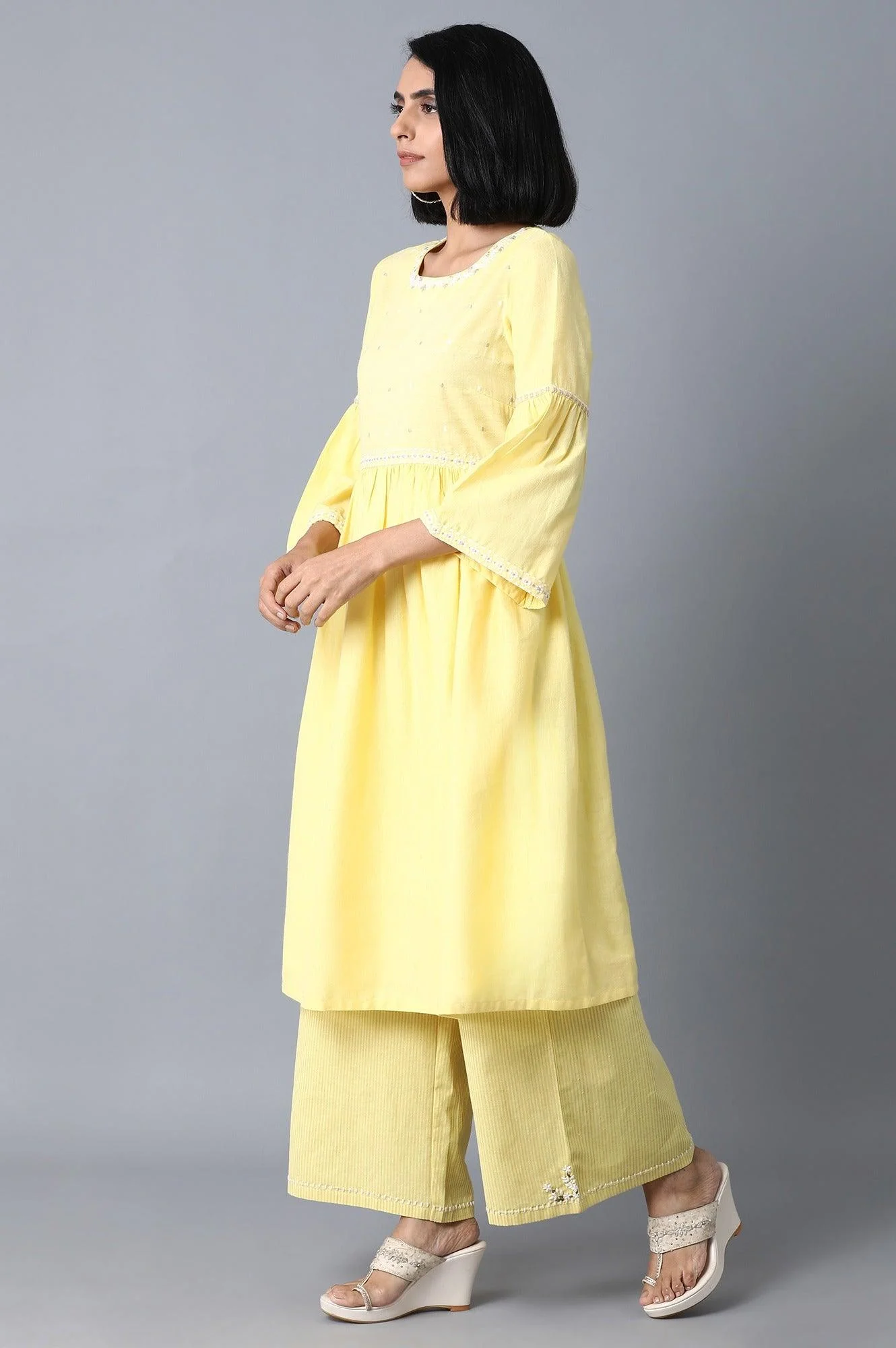 Pale Yellow Gathered Dress - Image 3