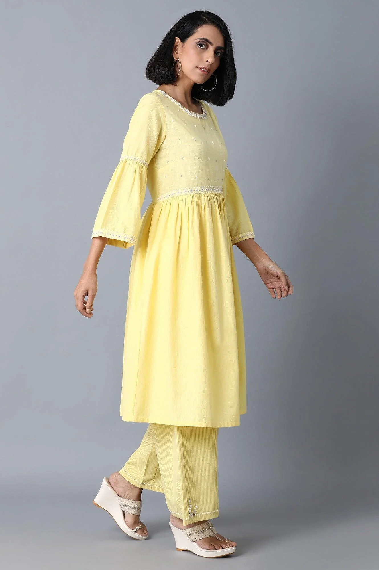 Pale Yellow Gathered Dress - Image 4