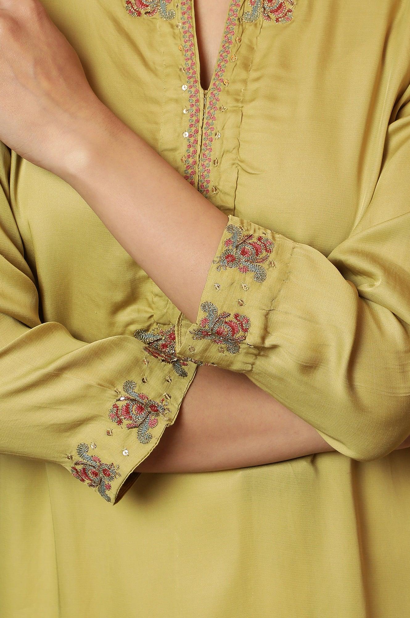 Pastel Green Lustrous Satin Kurta - Image 8
