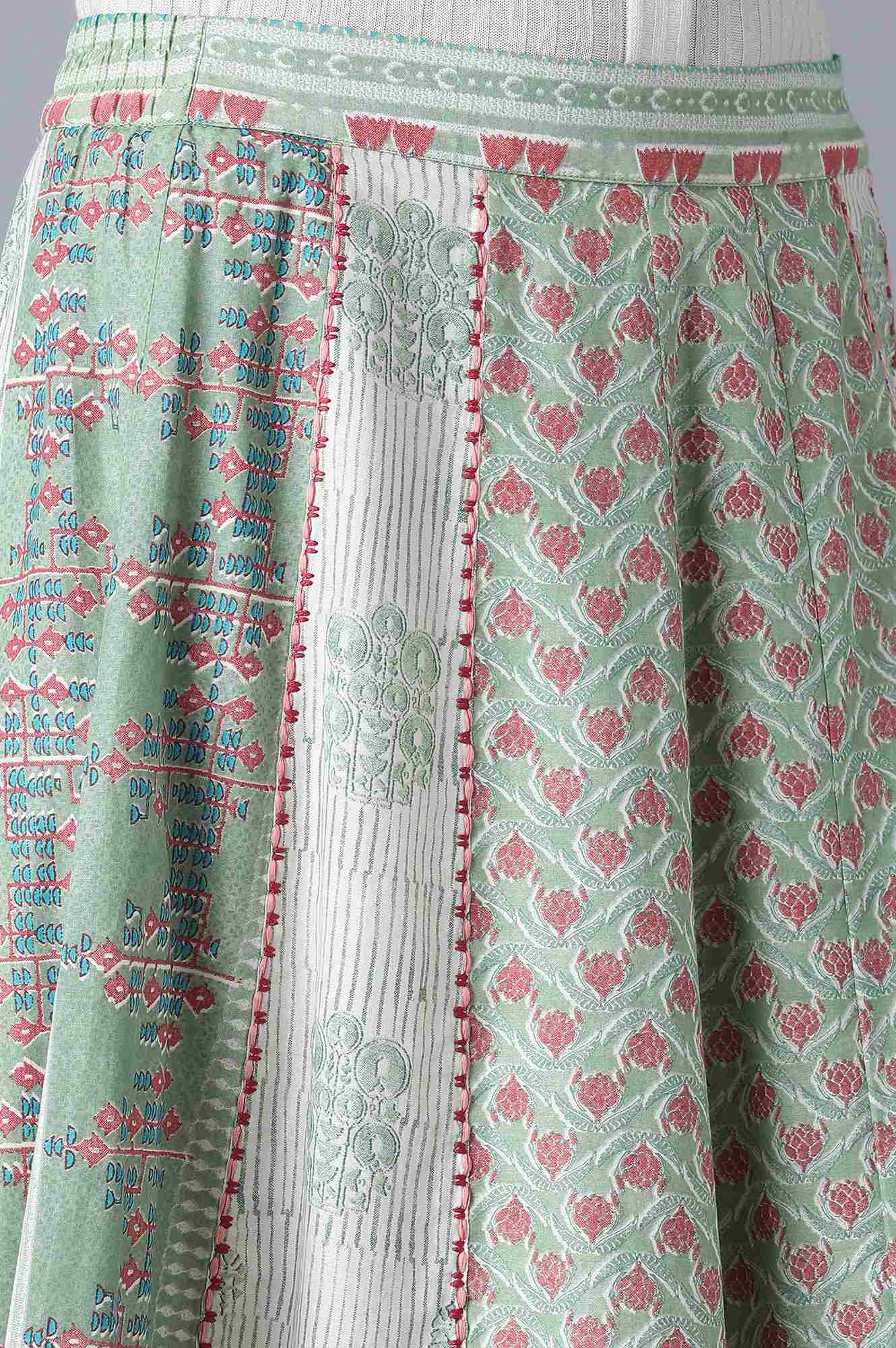 Pastel Green Print Mix Panelled Skirt - Image 6