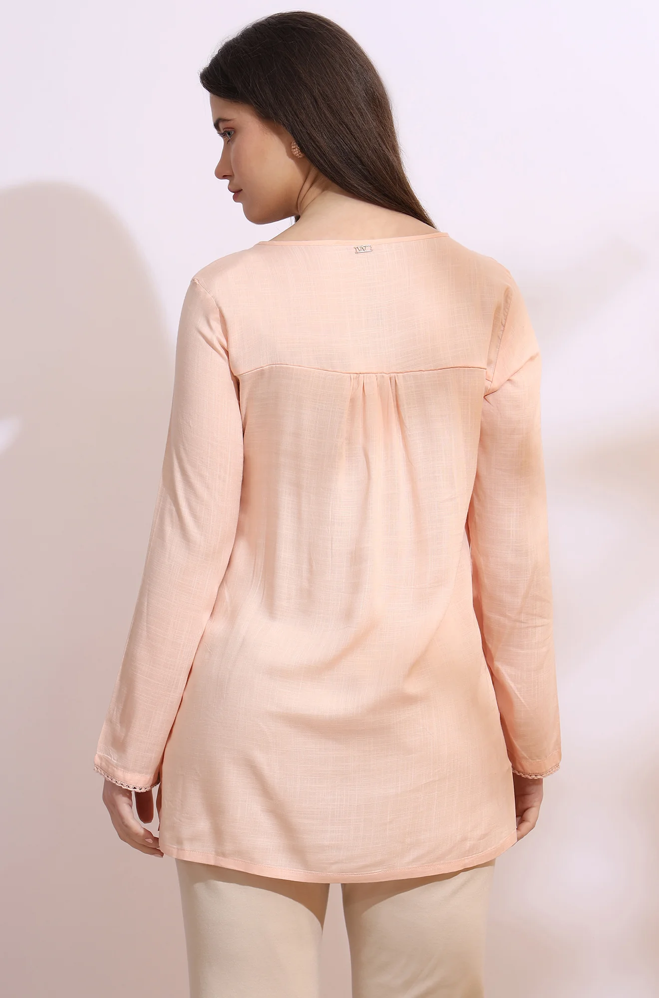 Pastel Pink Thread Embroidered Swiss Dot Ethnic Top - Image 6