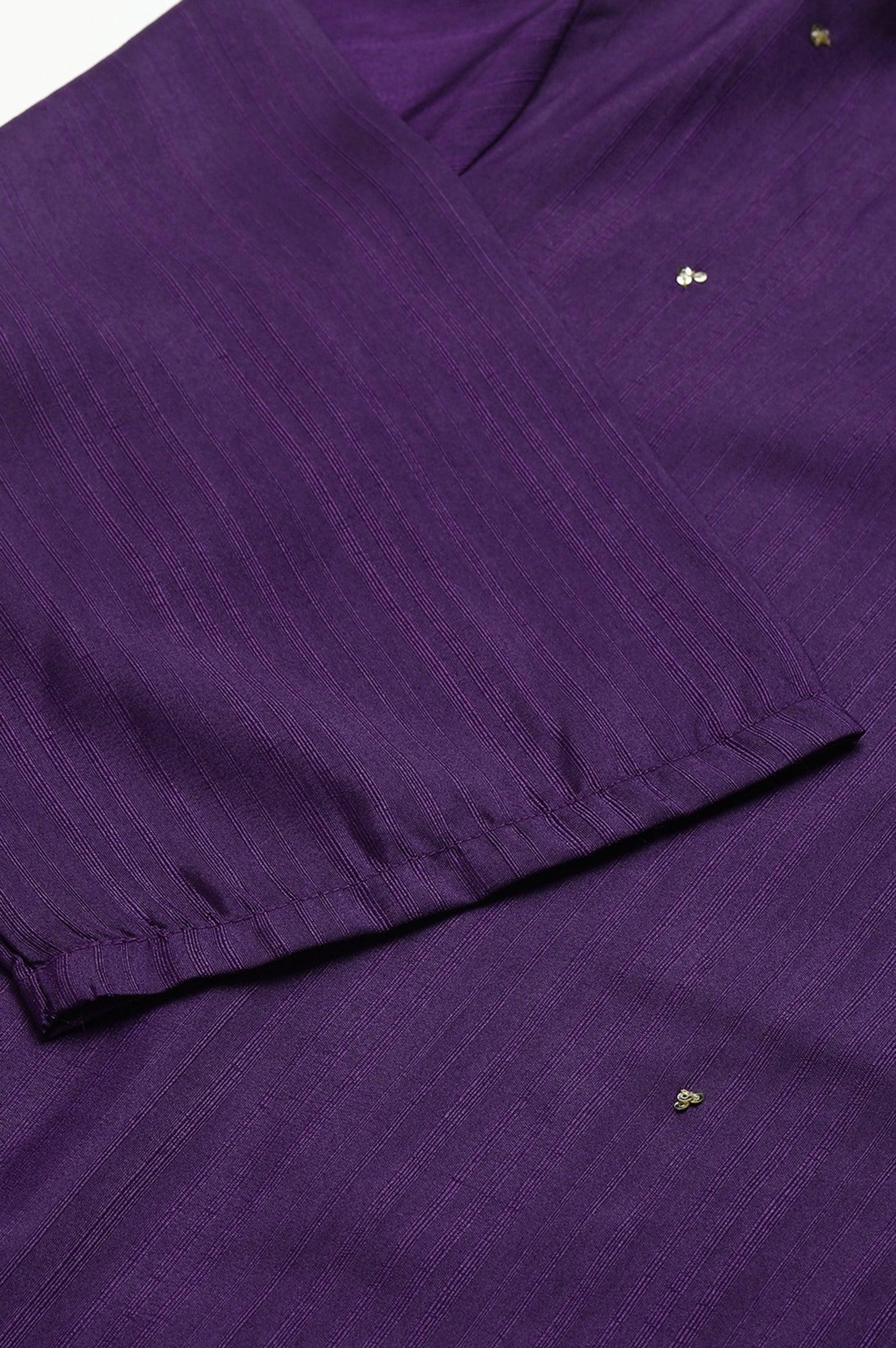 Pdeep Purple Karnatka Silk Plus Size kurta With Green Slim Pants And Mukaish Dupatta - Image 8
