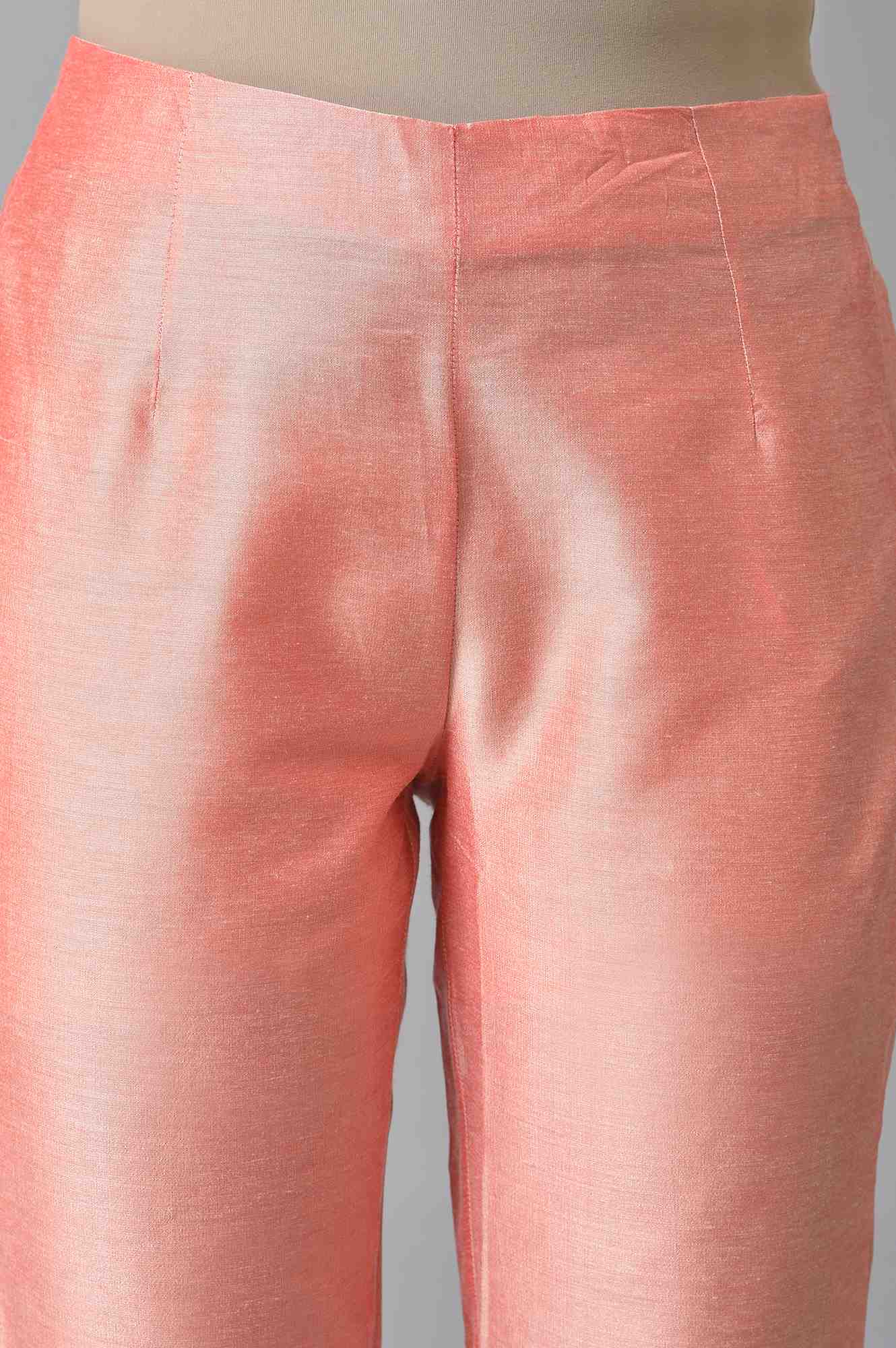 Peach And Embroidered White Slim Pants Combo - Image 4