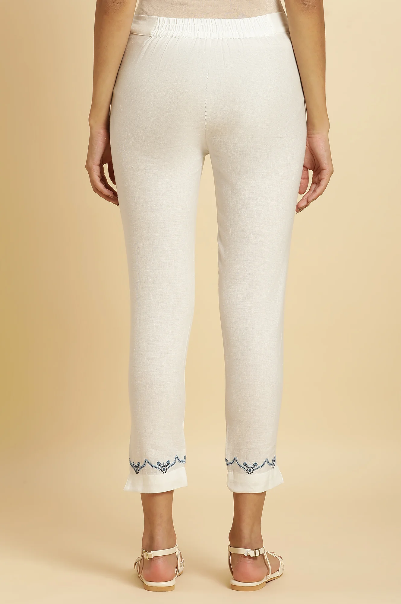 Peach And Embroidered White Slim Pants Combo - Image 6