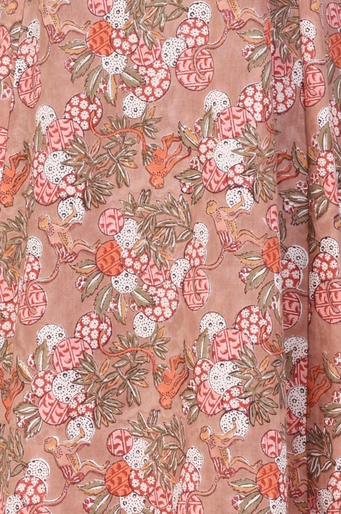 Peach Block Printed Pure Cotton A-line Dress - Image 3