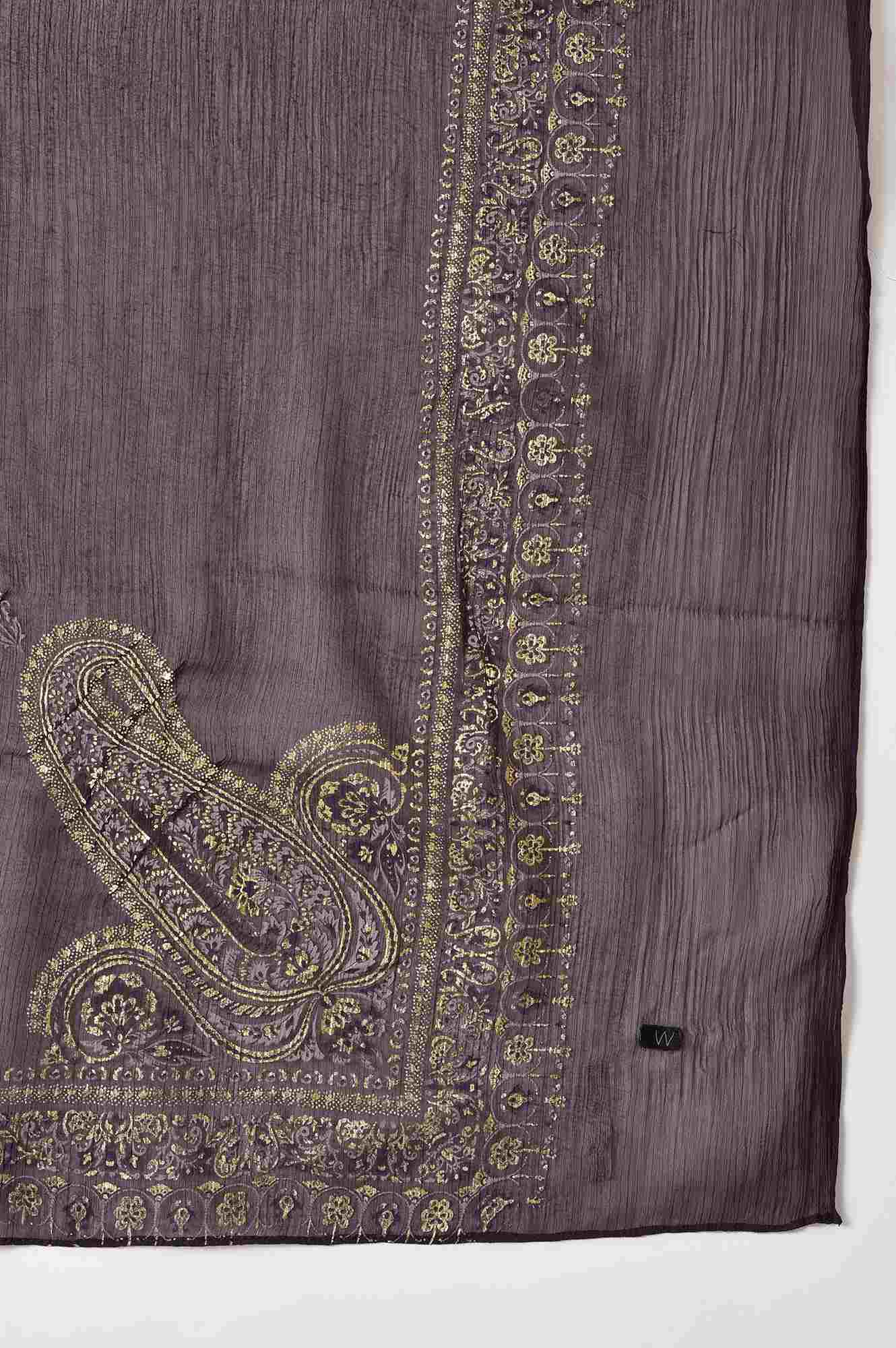 Peach Embroidered kurta With Purple Parallel Pants And Dupatta - Image 6