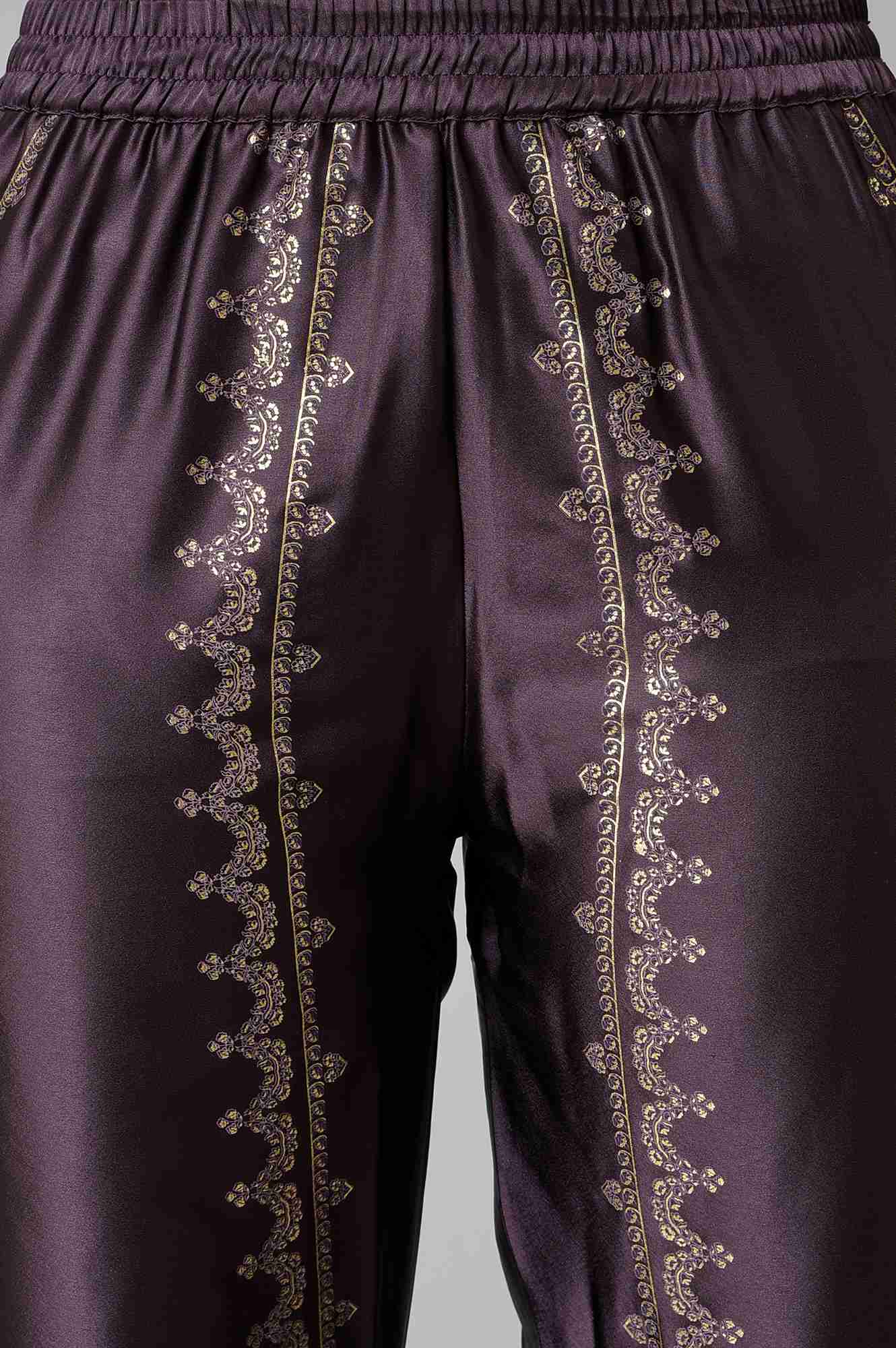 Peach Embroidered kurta With Purple Parallel Pants And Dupatta - Image 8