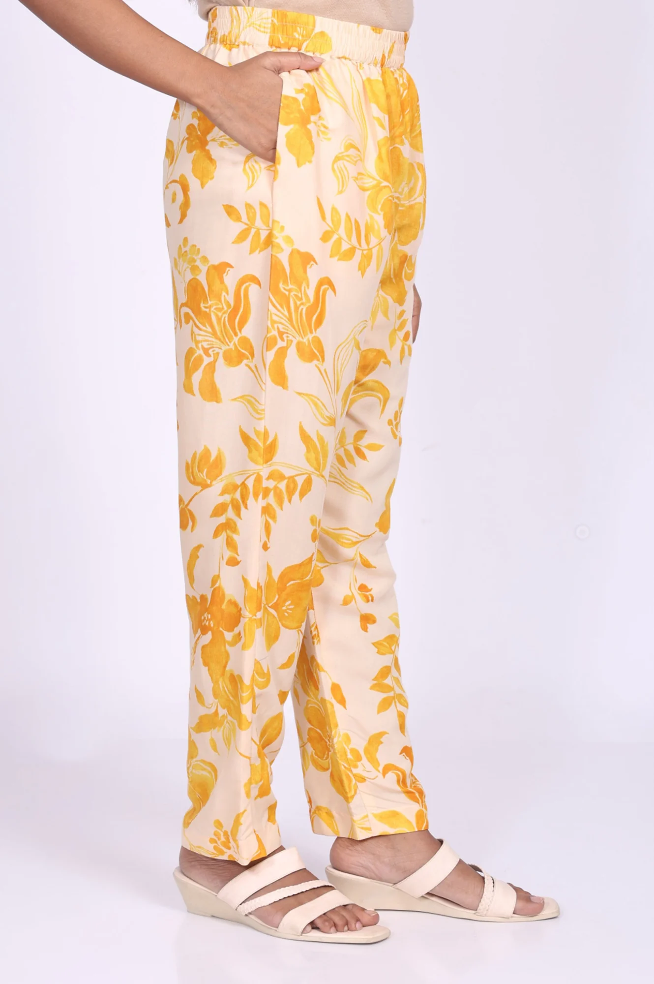 Peach Floral Printed A-Line Kurta with Straight Pant and Dupatta Set - Image 7