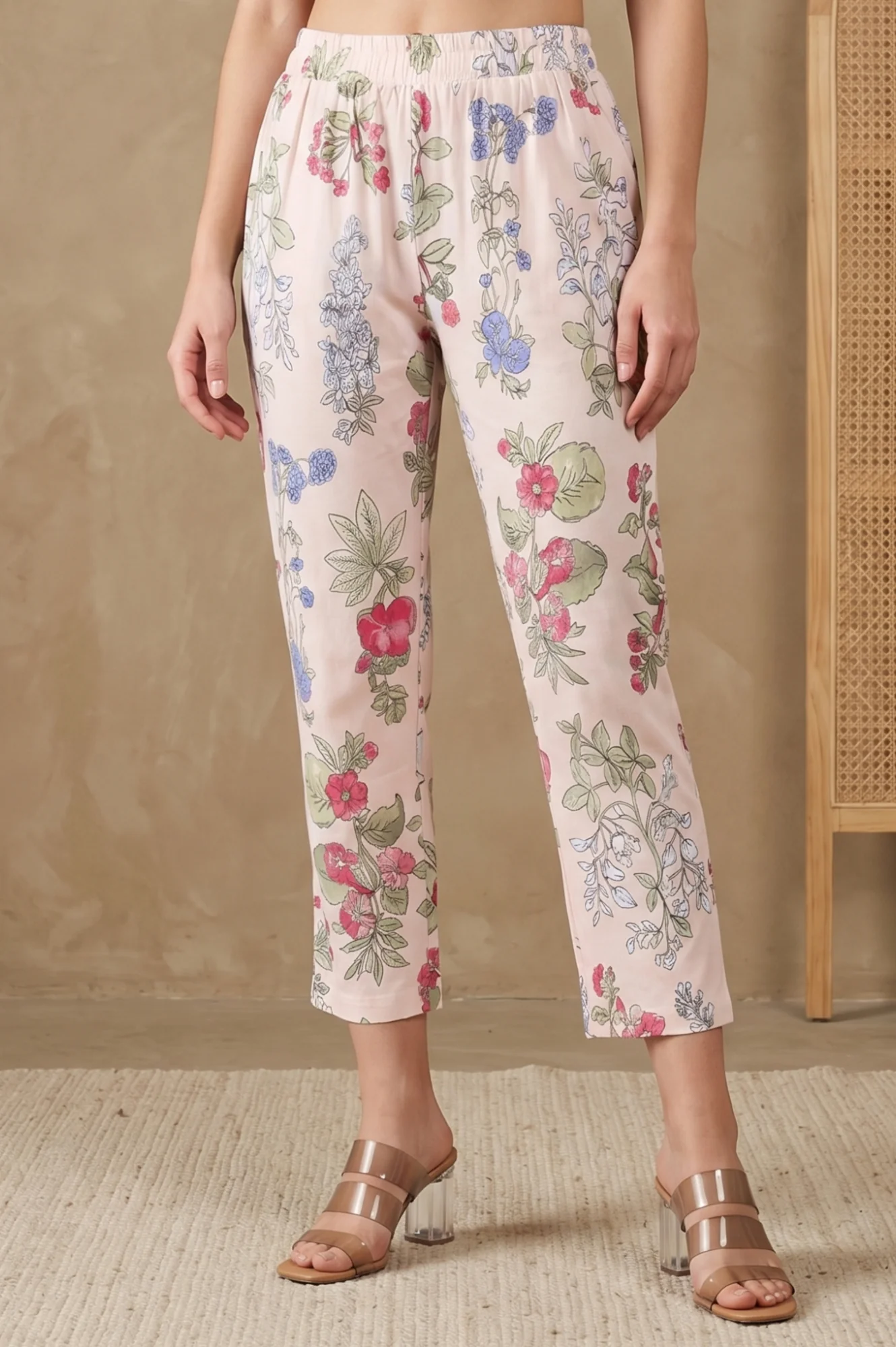 Peach Floral Printed Pure Cotton A-line Kurta with Pants Co-ord Set - Image 8