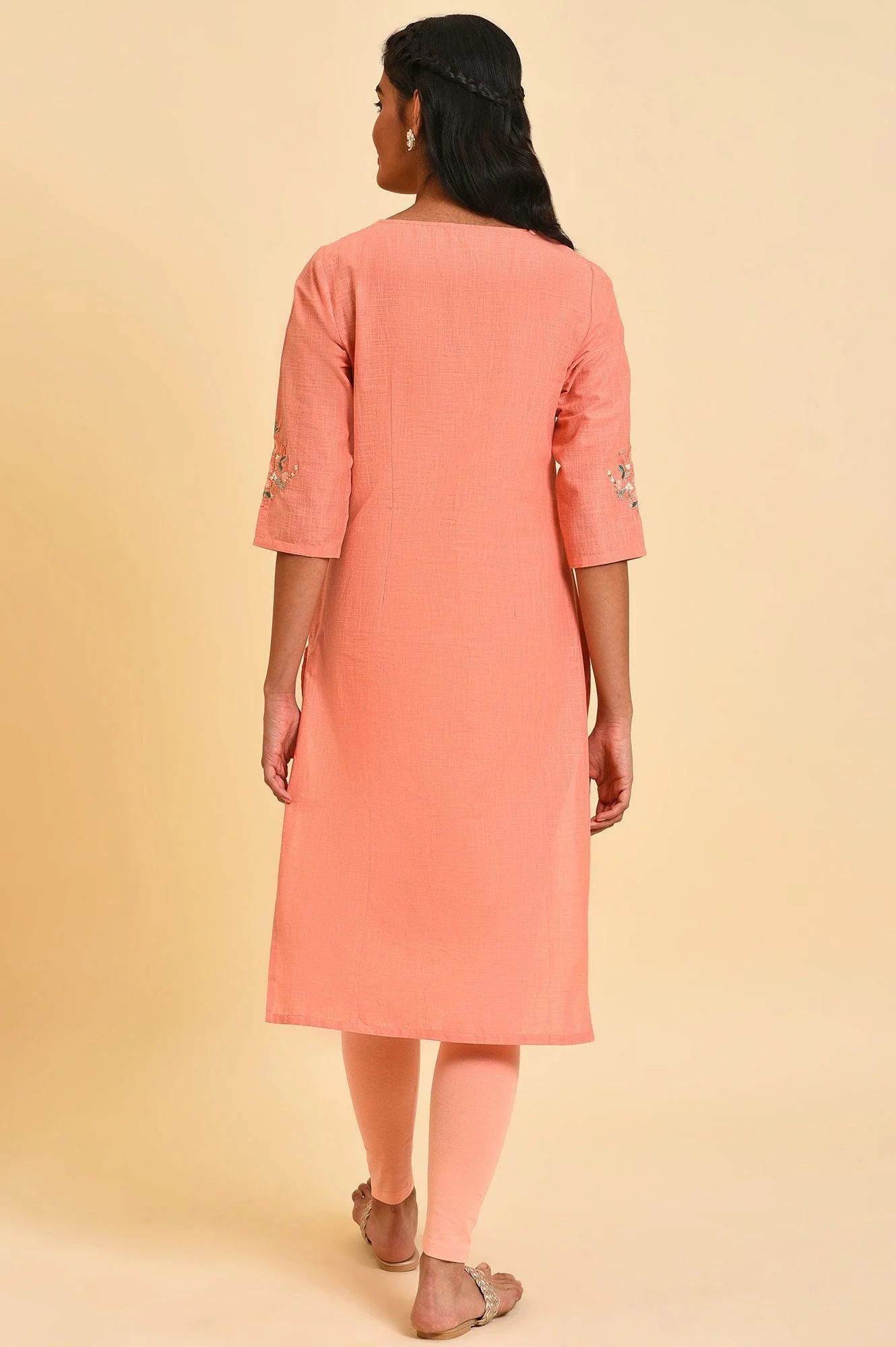 Peach Glitter Printed Straight kurta - Image 2
