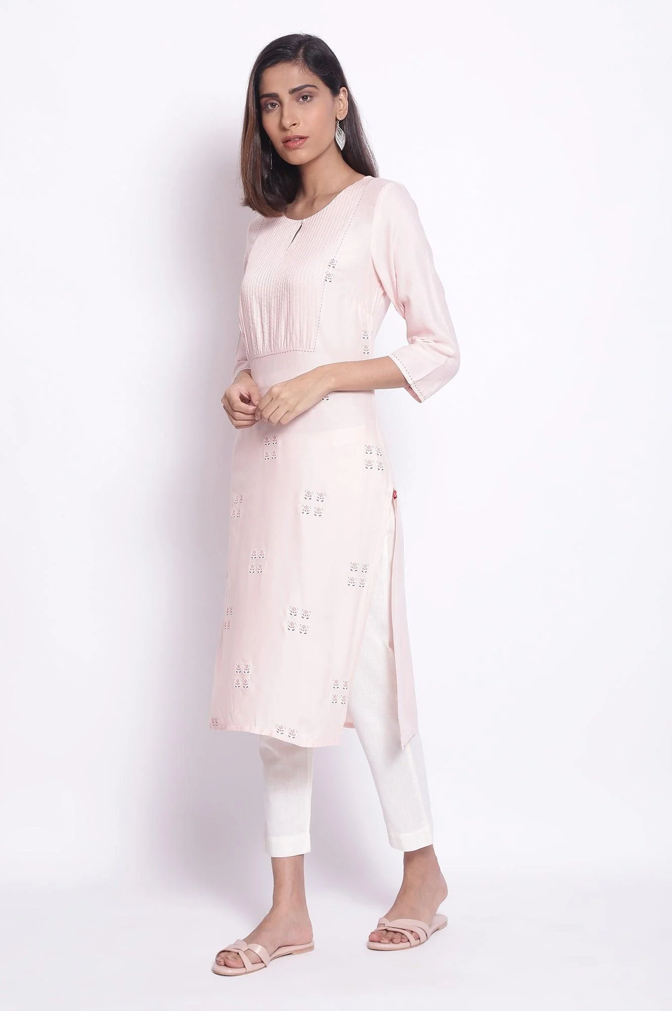 Peach Pink kurta with Pintuck on Yoke - Image 3