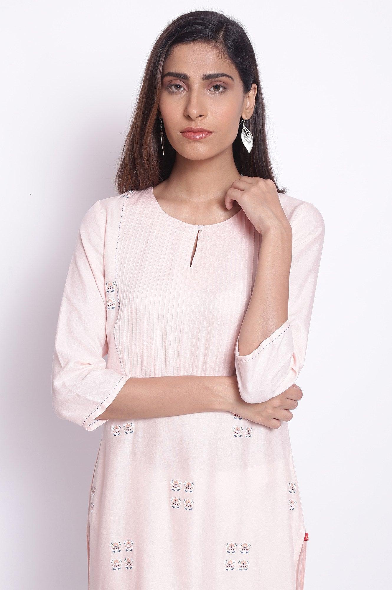 Peach Pink kurta with Pintuck on Yoke - Image 5