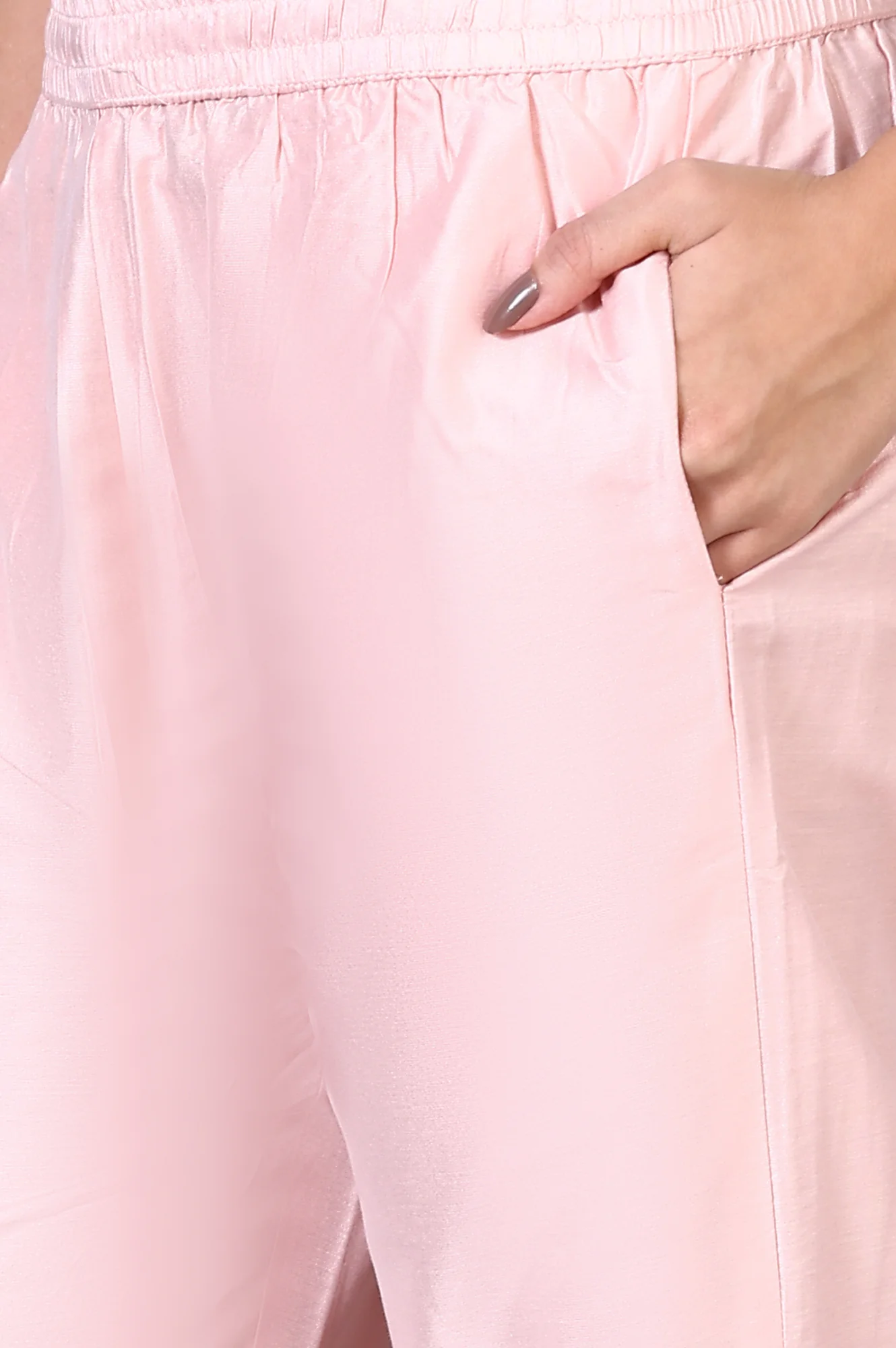 Peach Printed Thread Embroidered A-line Kurta Set - Image 9