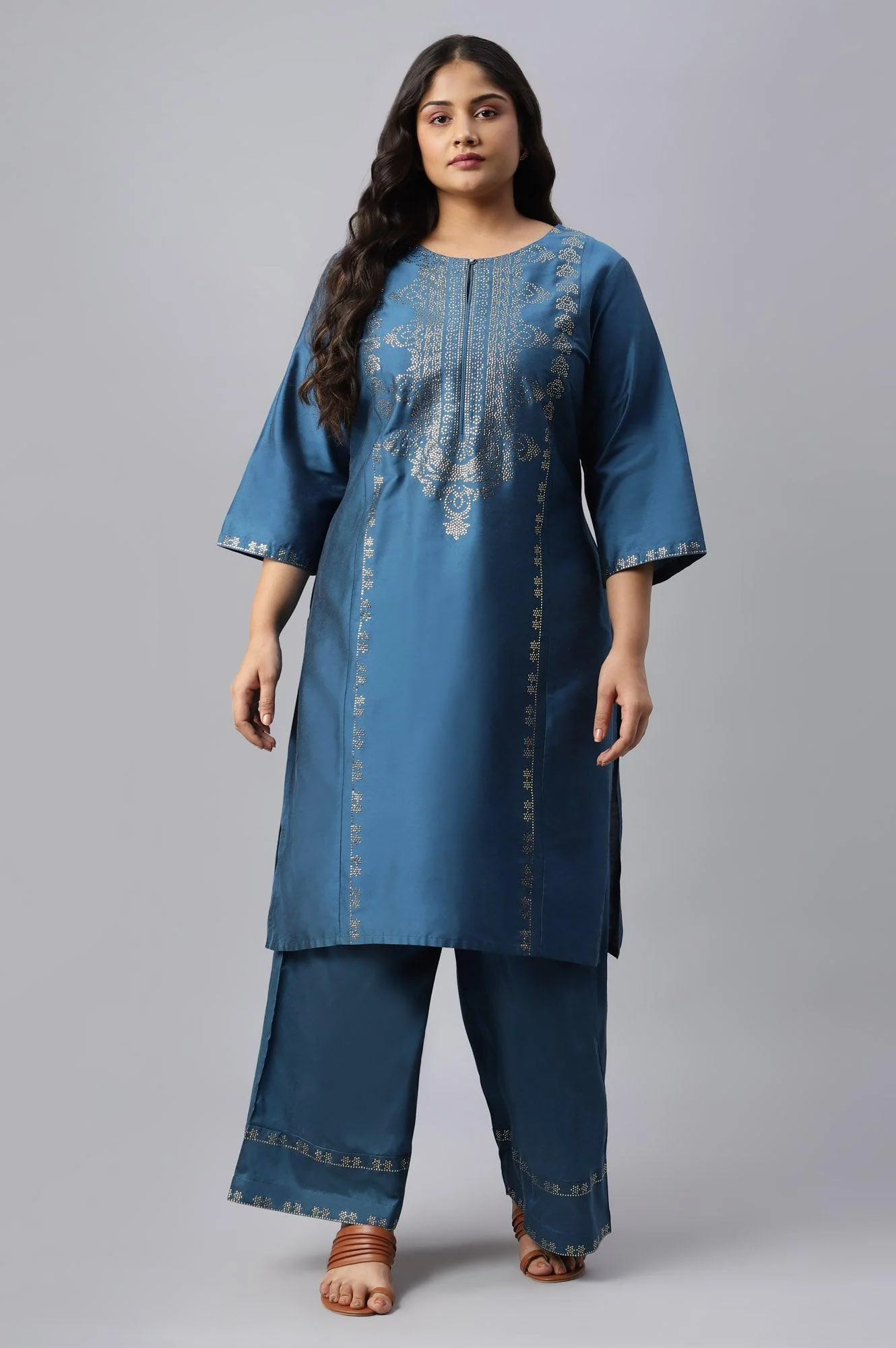 Persian Blue Straight Plus Size Parallel Pants - Image 5