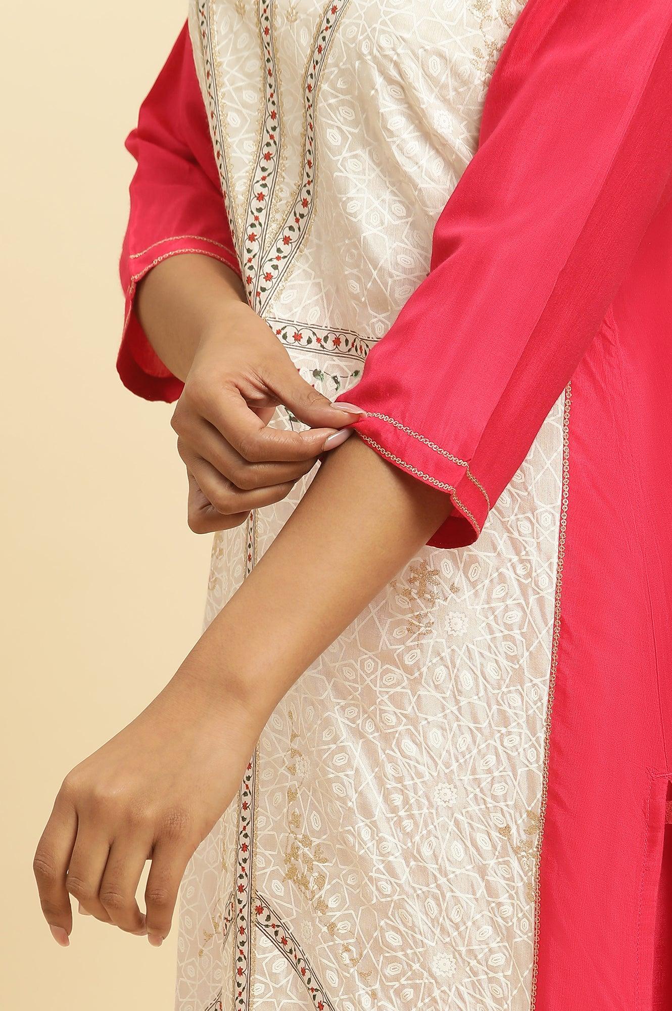 Pink And Ecru Straight Kurta And Parallel Pants Set - Image 7