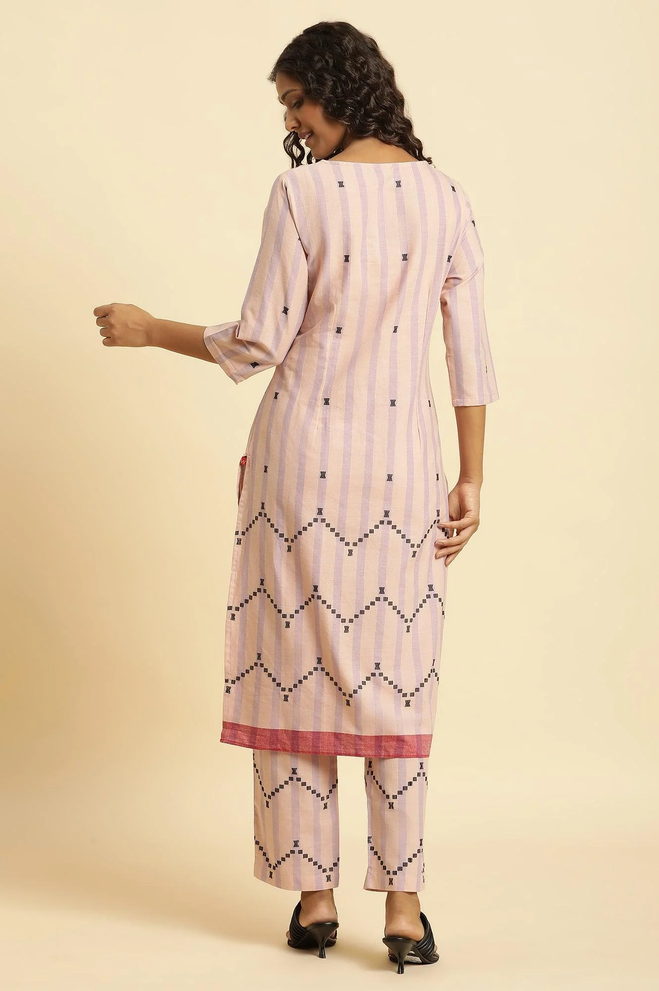 Pink And Purple Stripe Cotton Kurta And Pants Co-Ord Set - Image 4