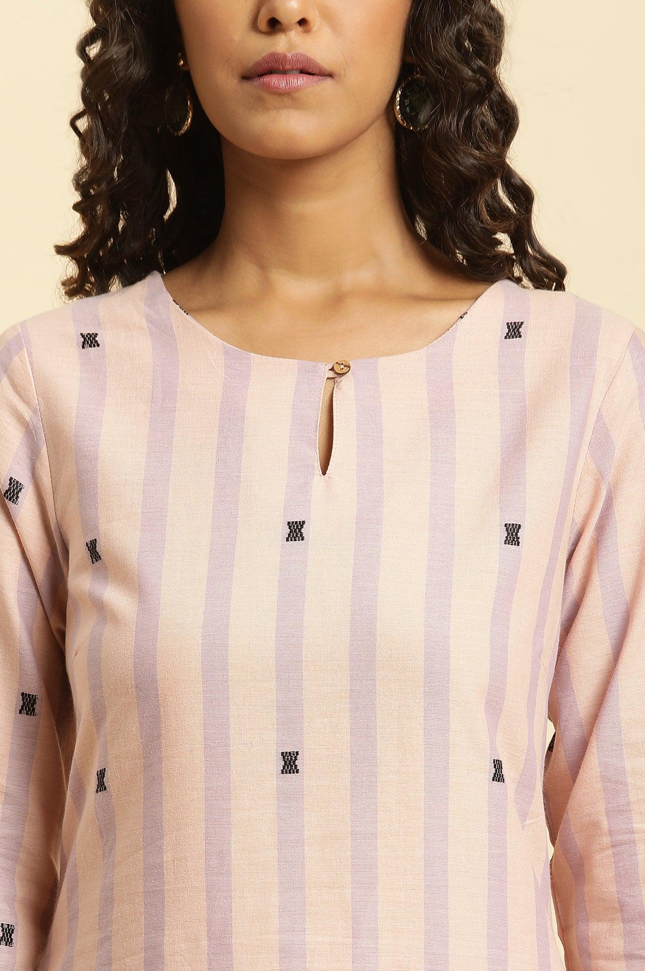 Pink And Purple Stripe Cotton Kurta And Pants Co-Ord Set - Image 6