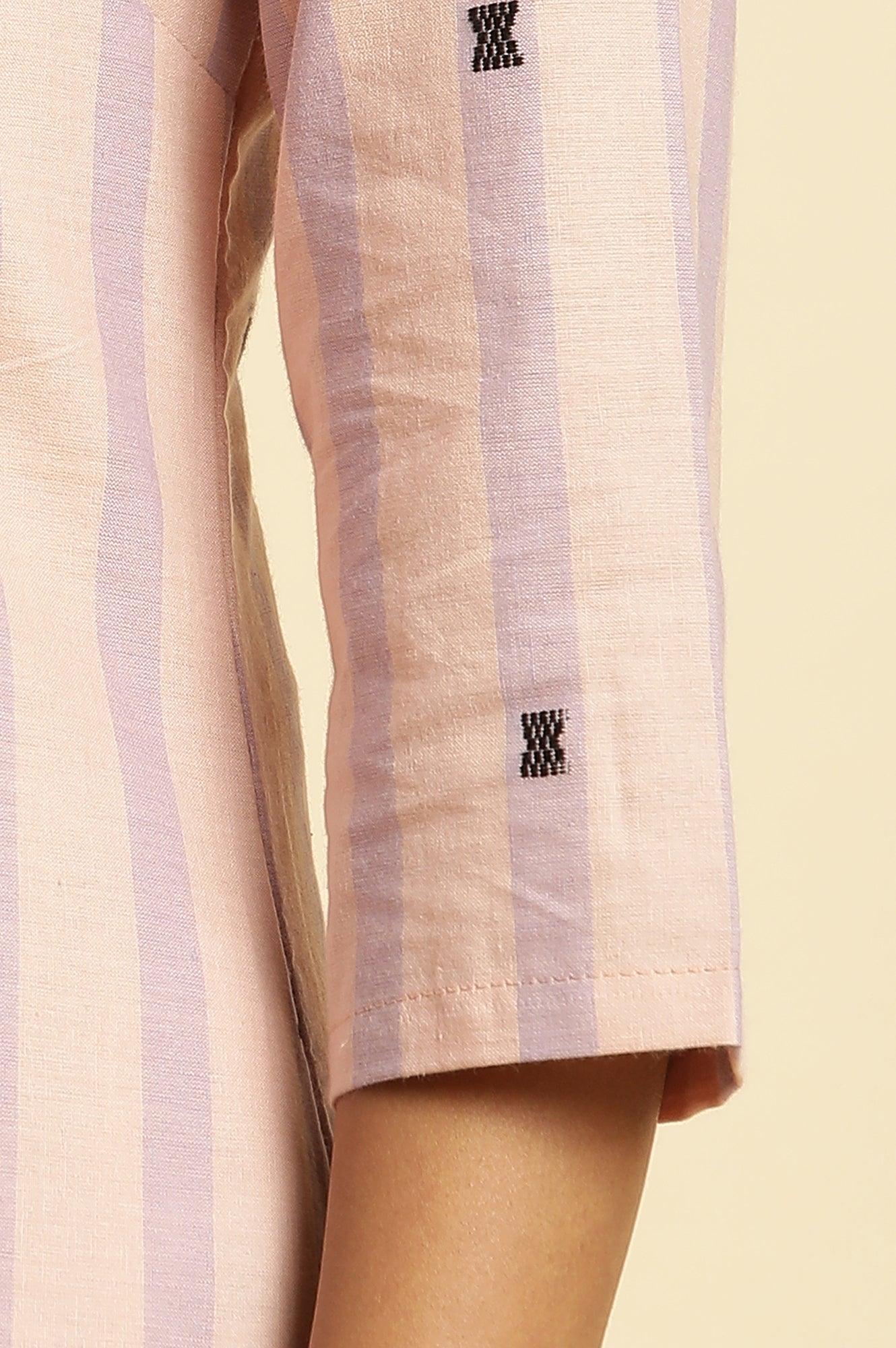 Pink And Purple Stripe Cotton Kurta And Pants Co-Ord Set - Image 7