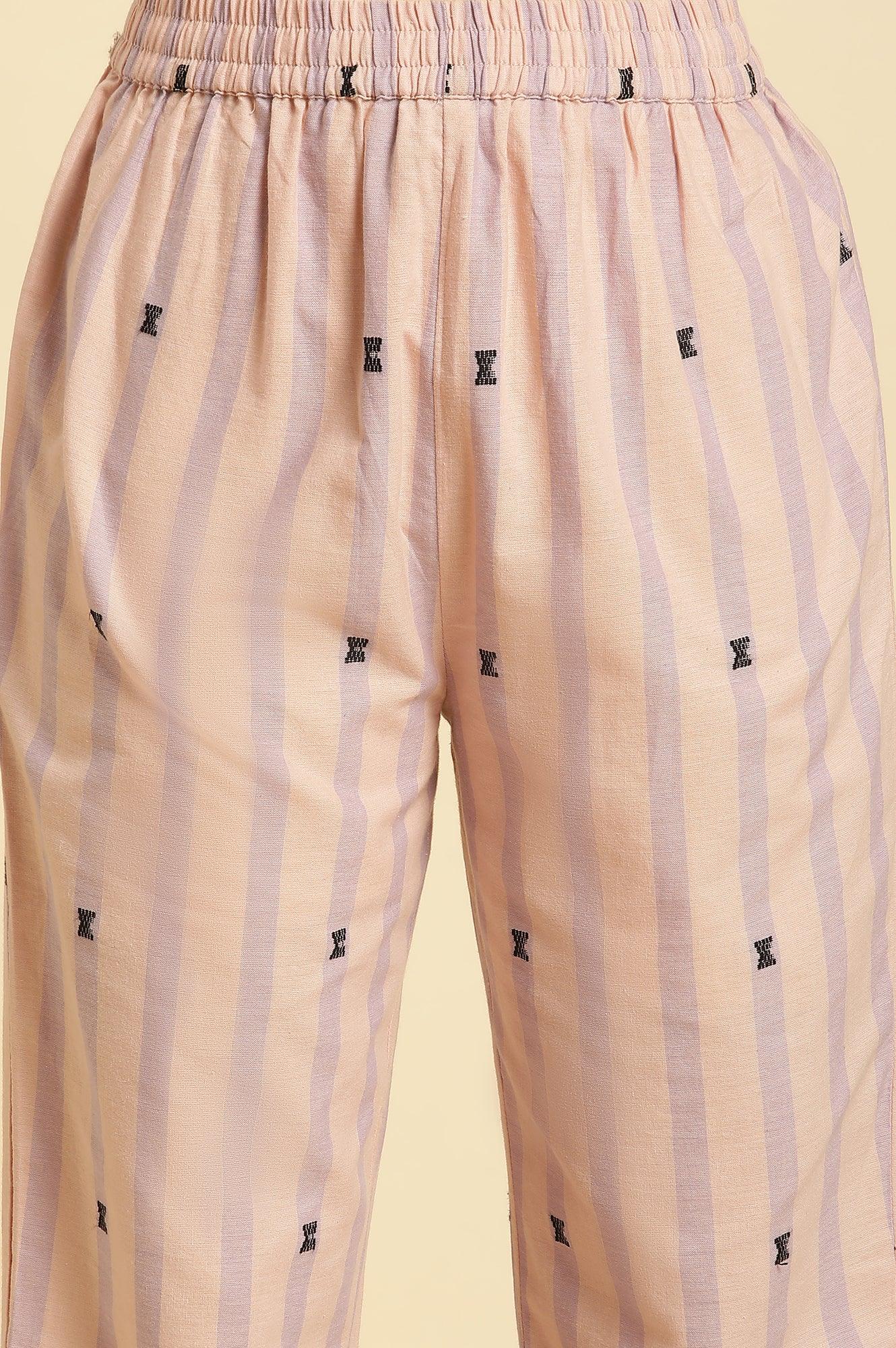 Pink And Purple Stripe Cotton Kurta And Pants Co-Ord Set - Image 8