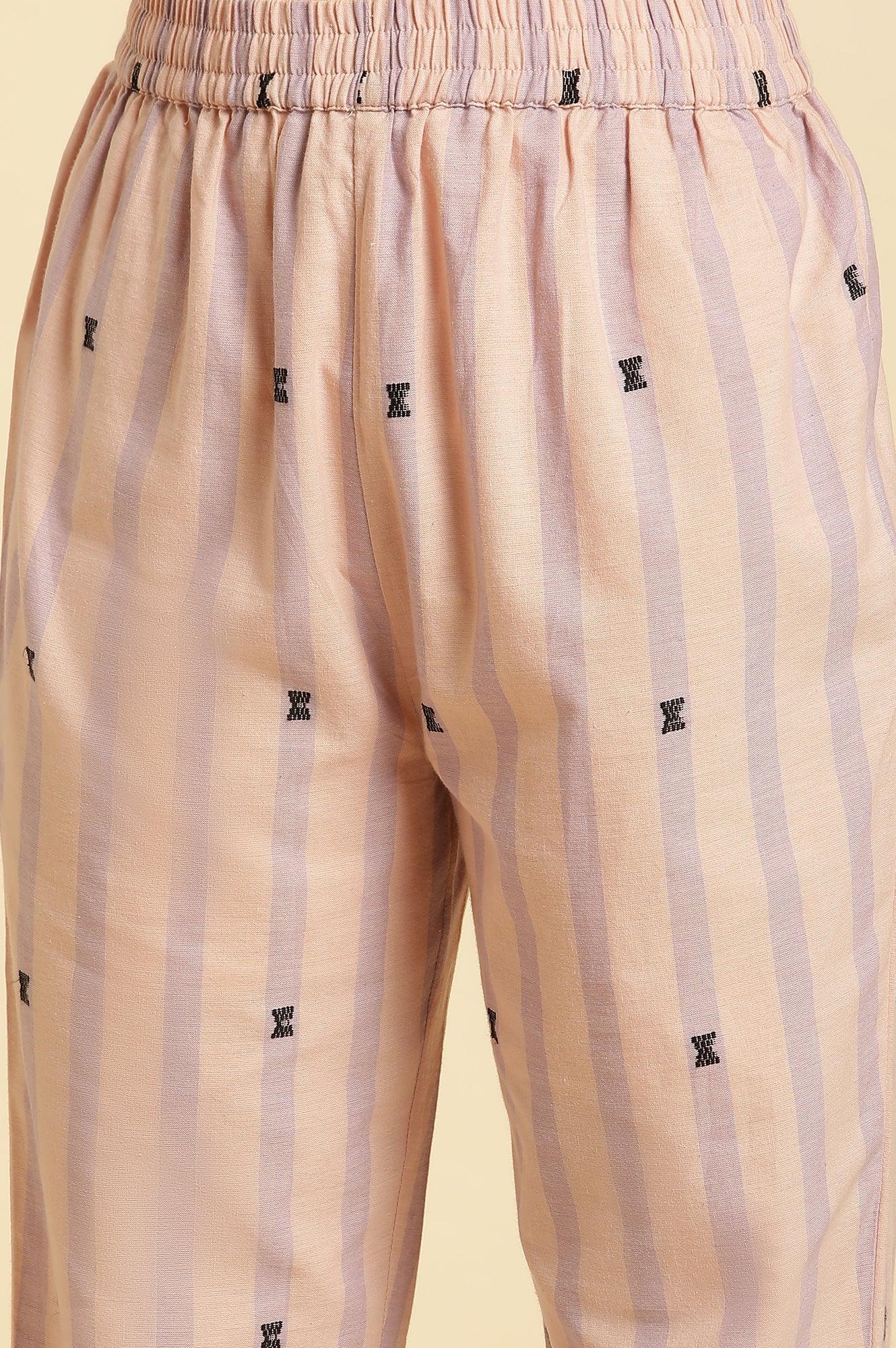 Pink And Purple Stripe Cotton Kurta And Pants Co-Ord Set - Image 9