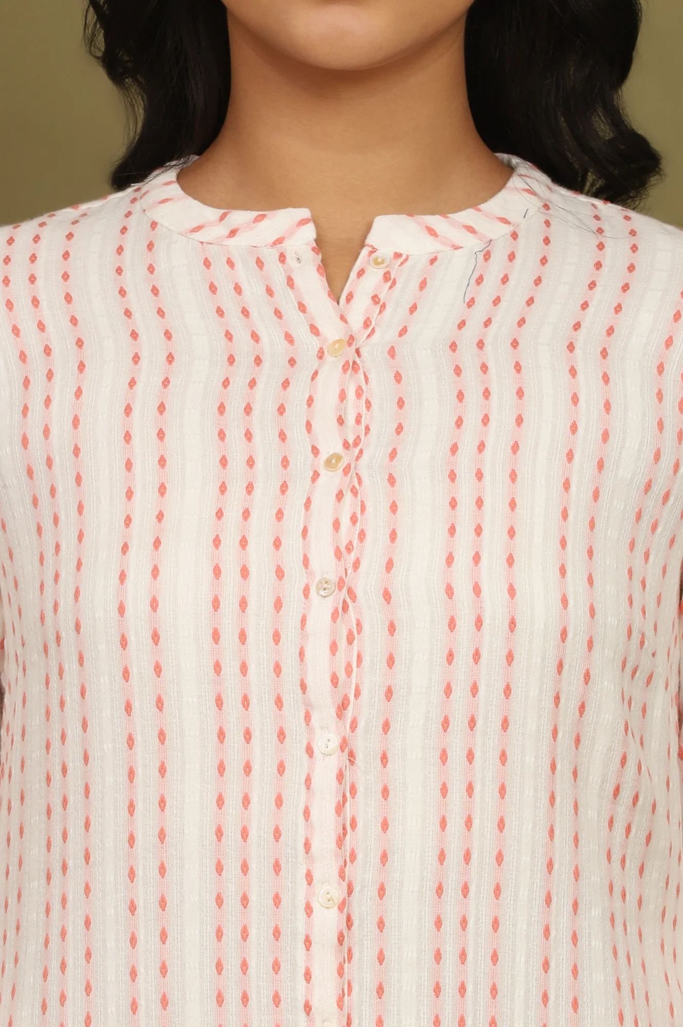 Pink And White Yarn Dyed Double Cloth Cotton Tunic - Image 3