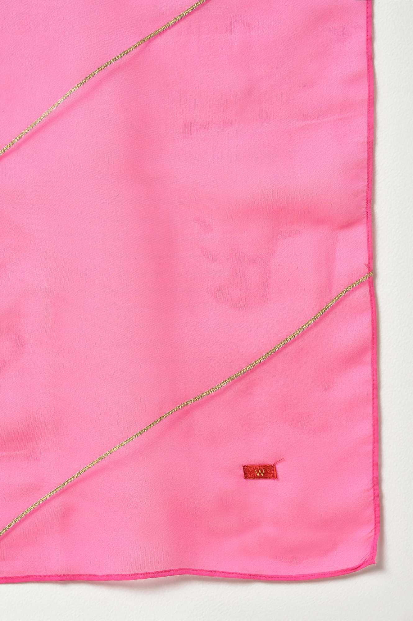 Pink Bandhani Printed Embroidered kurta With Pants And Organza Dupatta - Image 9