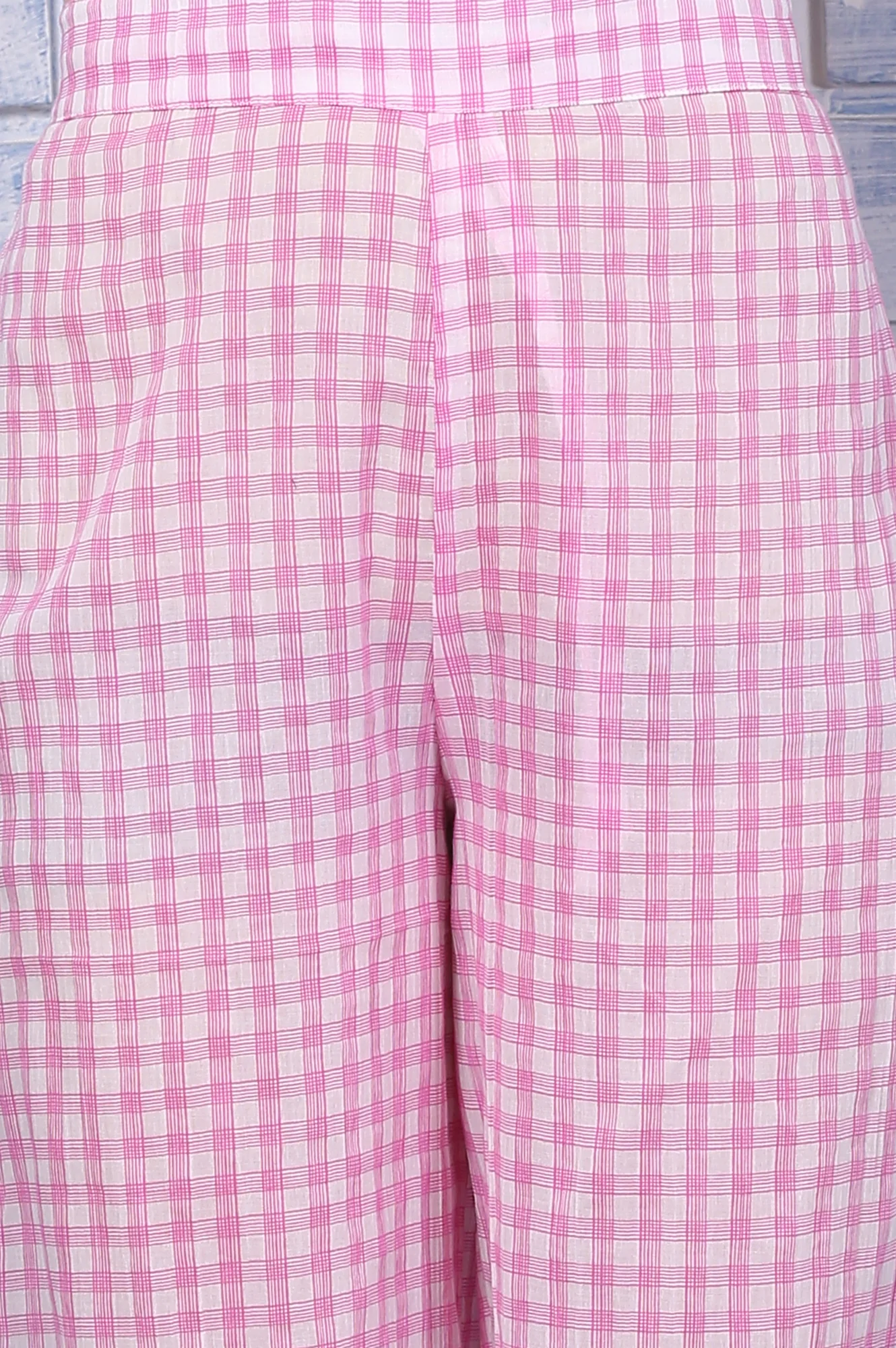 Pink Checkered Ankle Length Pure Cotton Pants - Image 6