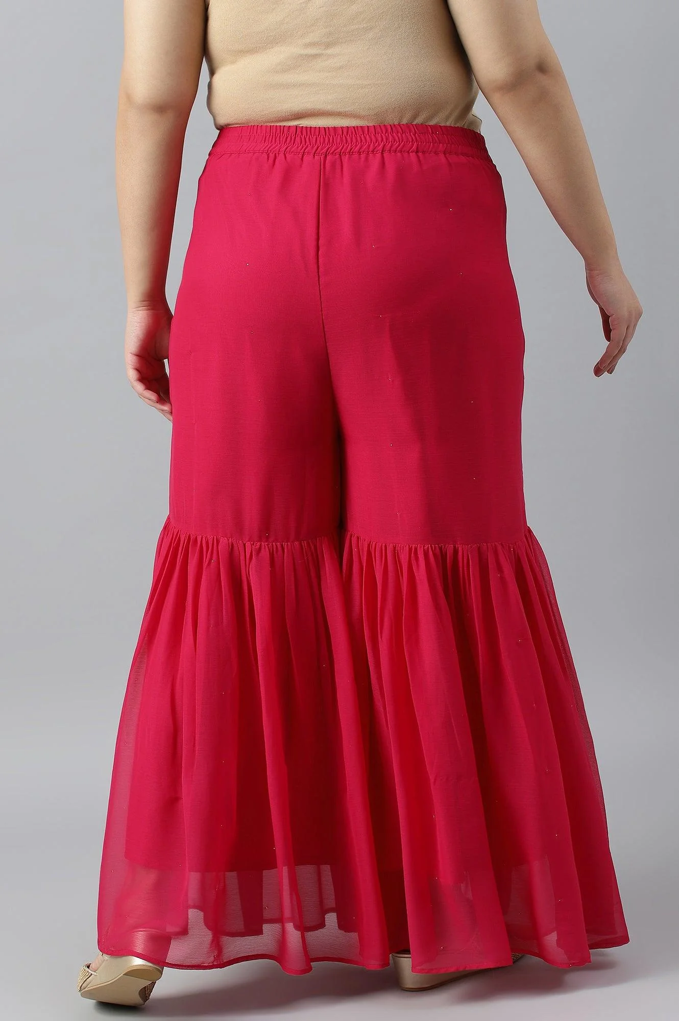 Pink Chiffon Flared Plus Size Sharara - Image 2