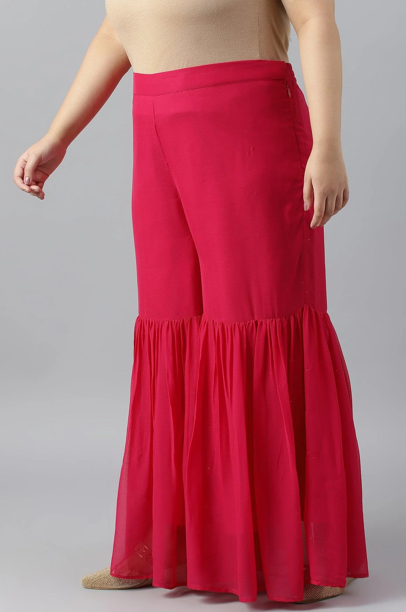 Pink Chiffon Flared Plus Size Sharara - Image 3