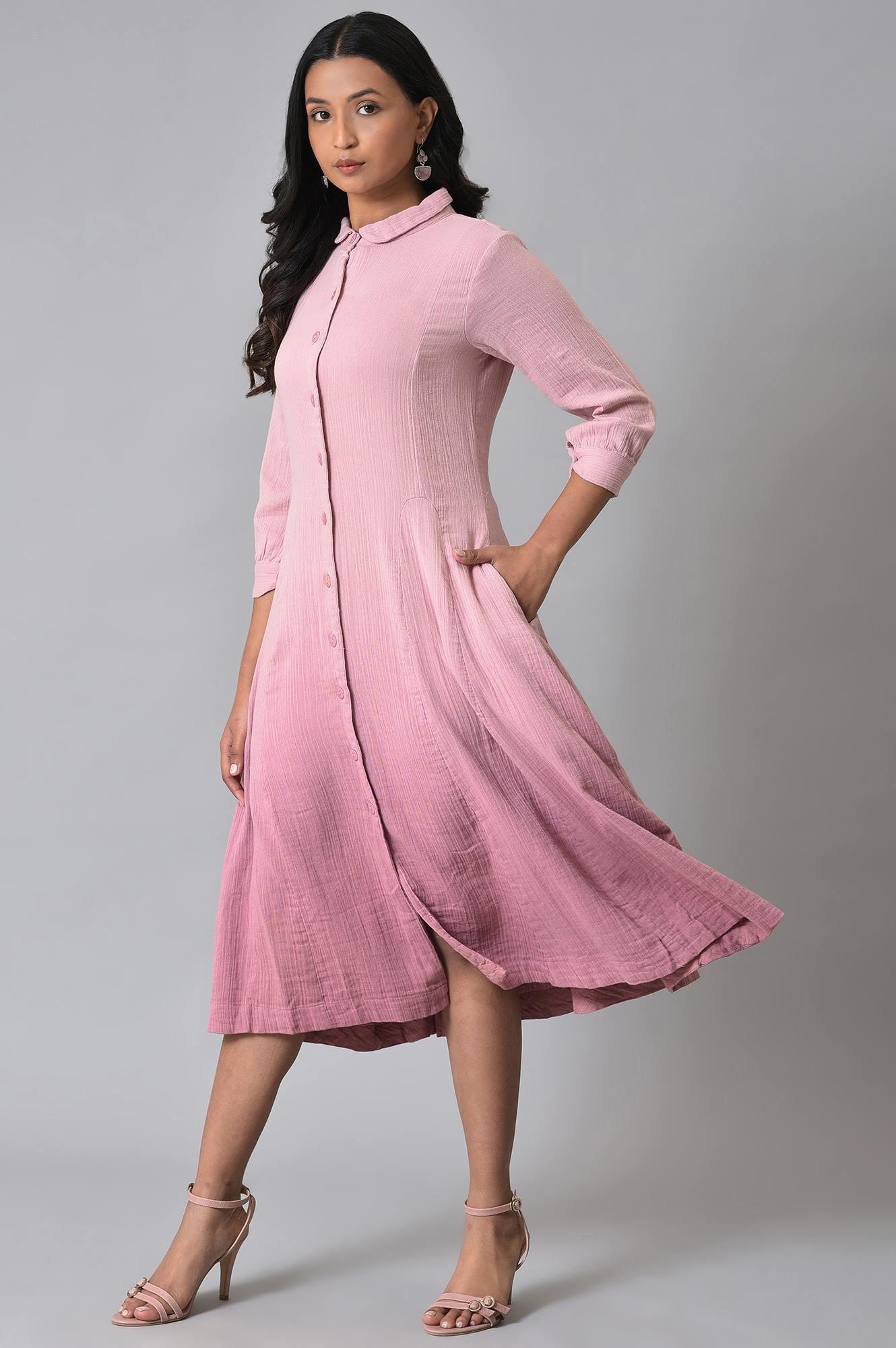 Pink Cotton Shirt Dress With Belt - Image 3