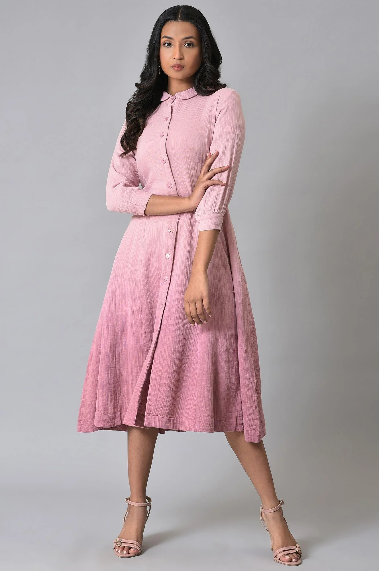 Pink Cotton Shirt Dress With Belt - Image 6