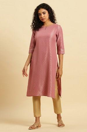 Pink Dobby Festive Embellished Kurta - Image 2