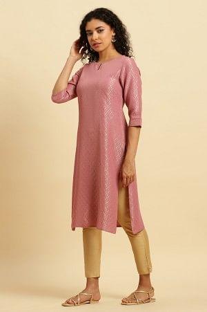 Pink Dobby Festive Embellished Kurta - Image 3