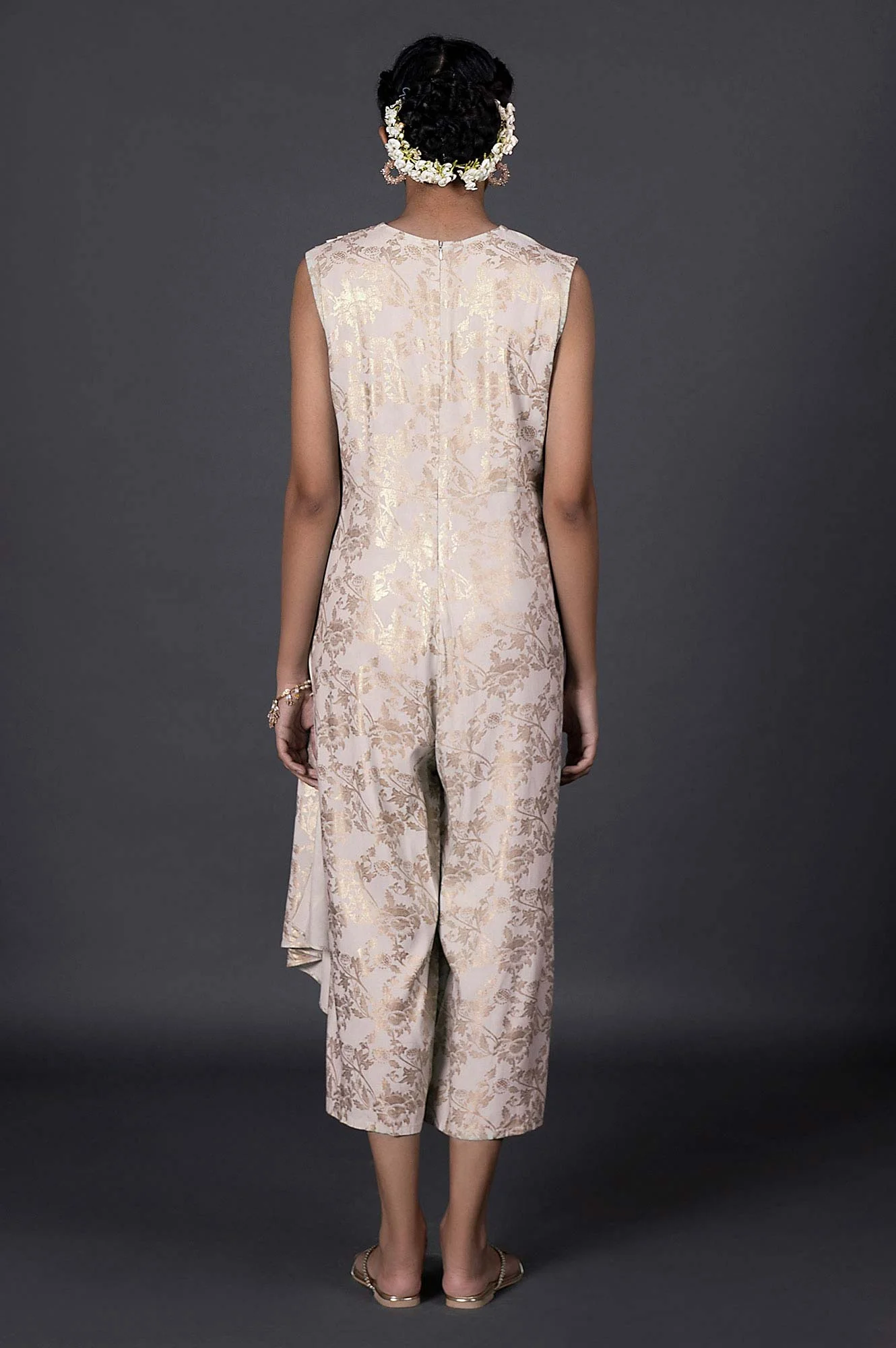 Pink Draped Style Festive Printed Jumpsuit - Image 2