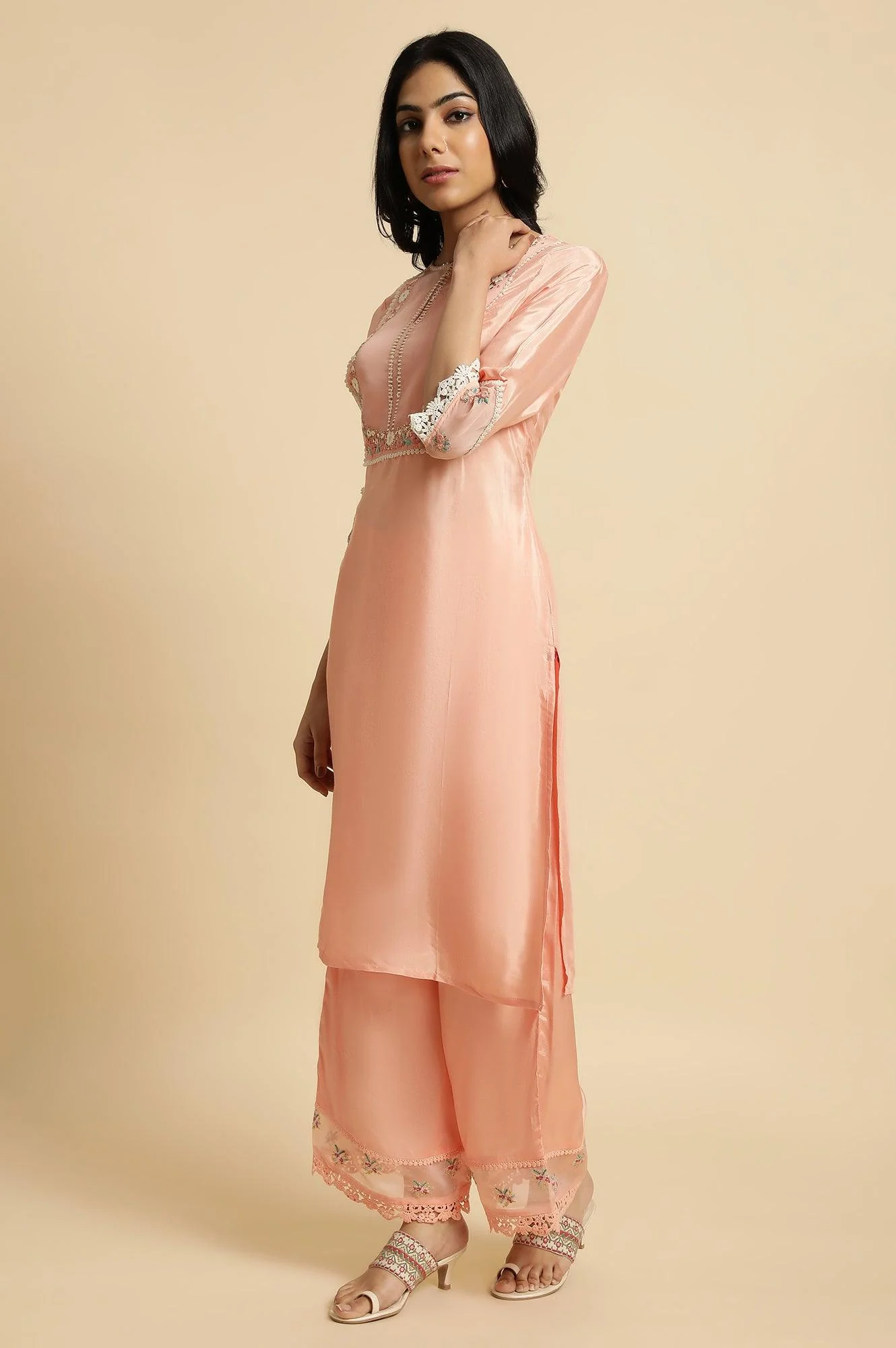 Pink Embroidered Plus Size kurta Set - Image 3