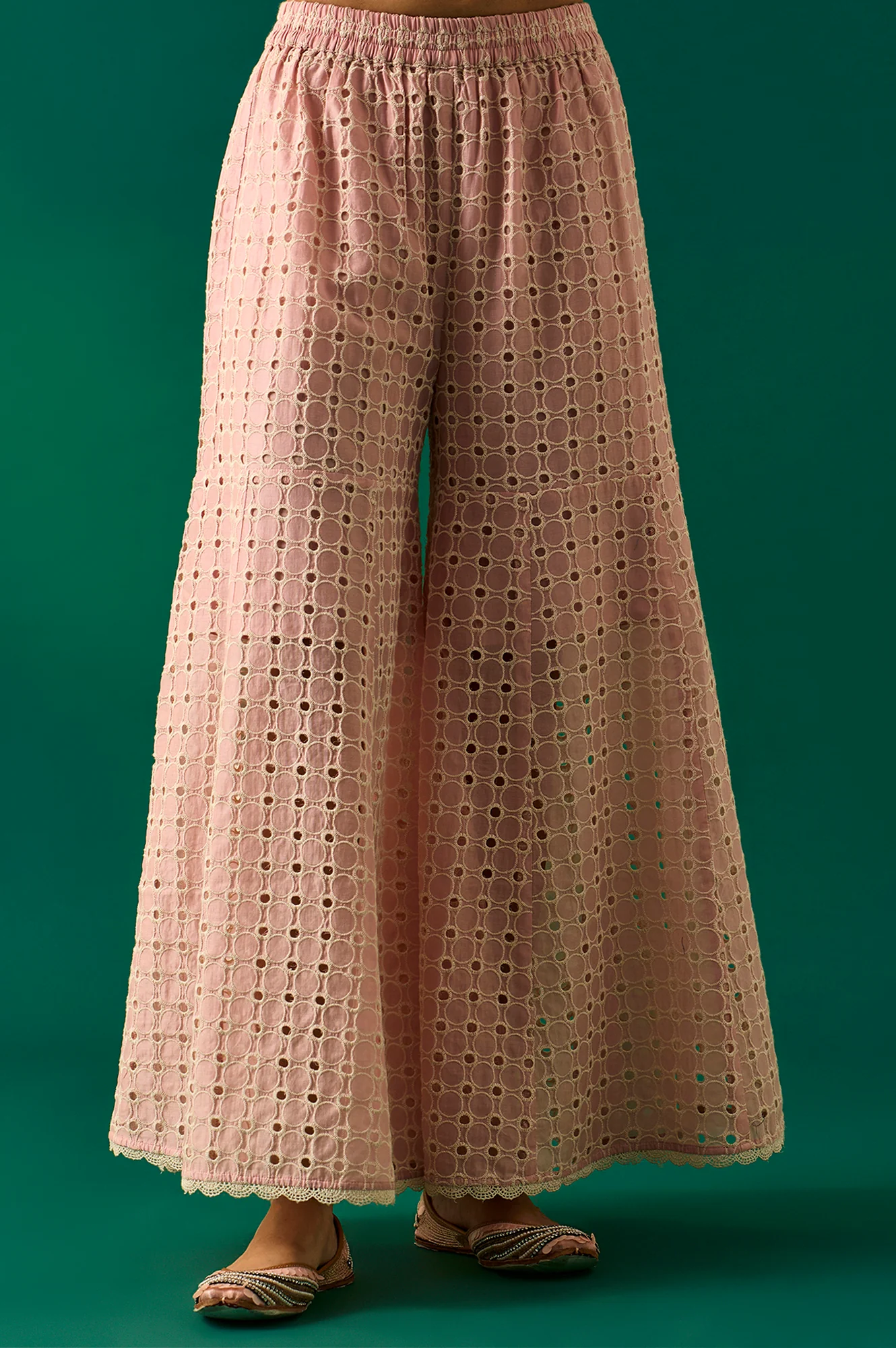Pink Embroidered Schiffli Straight Short and Sharara Set with Dupatta Set - Image 7
